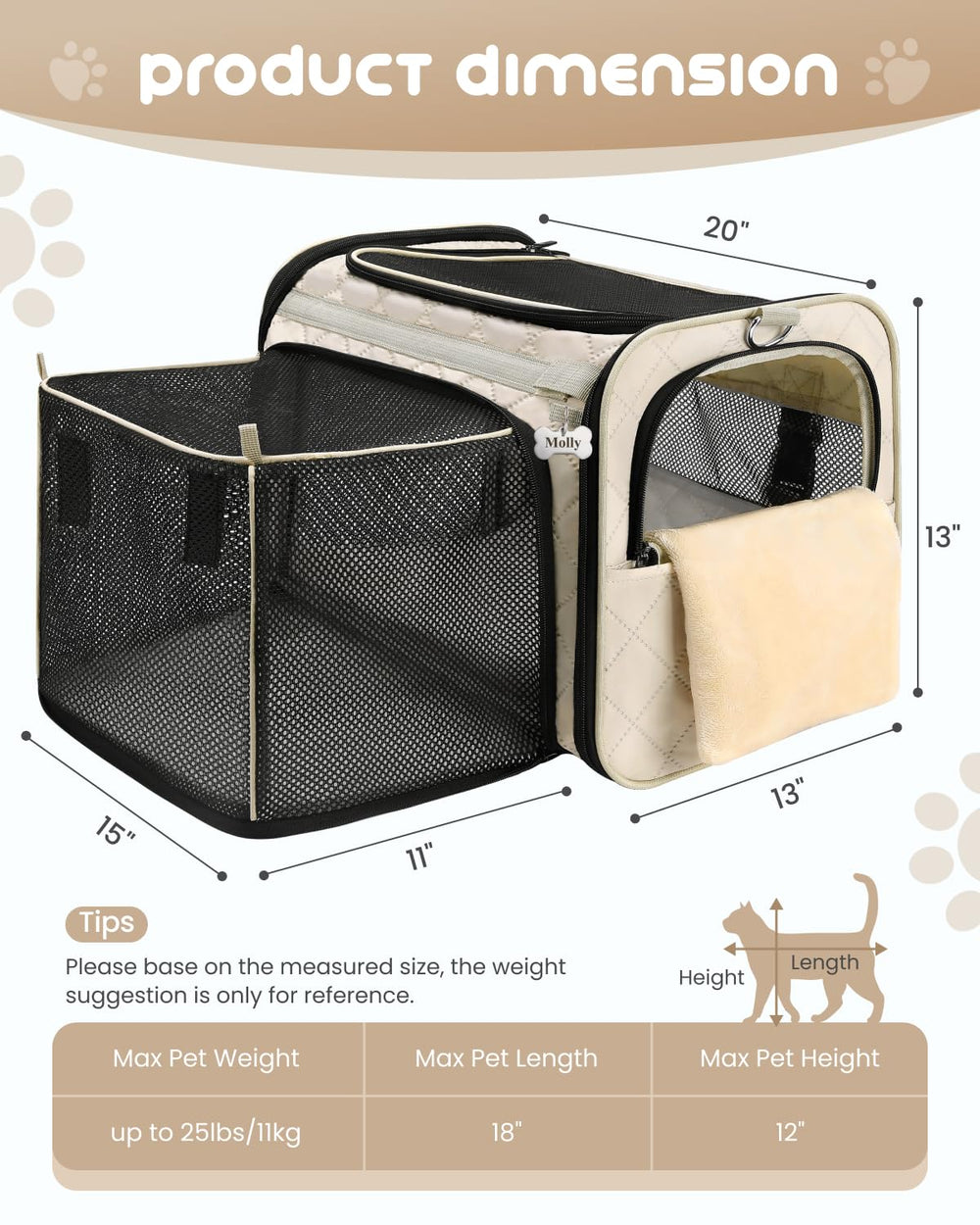 MIDOG cat carrier collapsible-travel design saves space in bags
