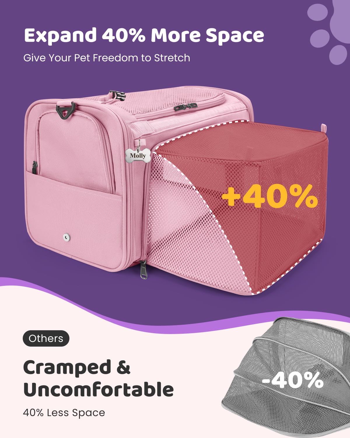 MIDOG Expandable Space Coral cat carrier expands for extra stretch on long trips.