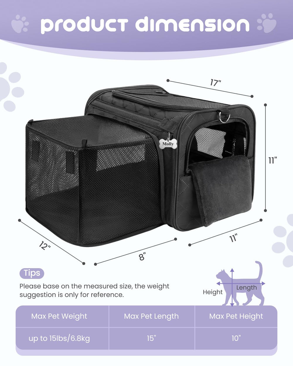 MIDOG internal safety leash keeps your cat secured during car rides and check-ins
