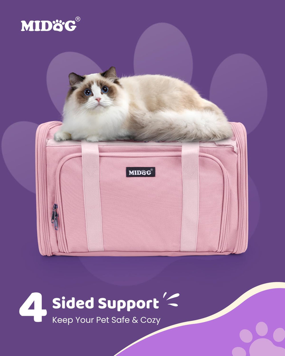 MIDOG Cat Carrier with seatbelt loops coral enables secure car travel.