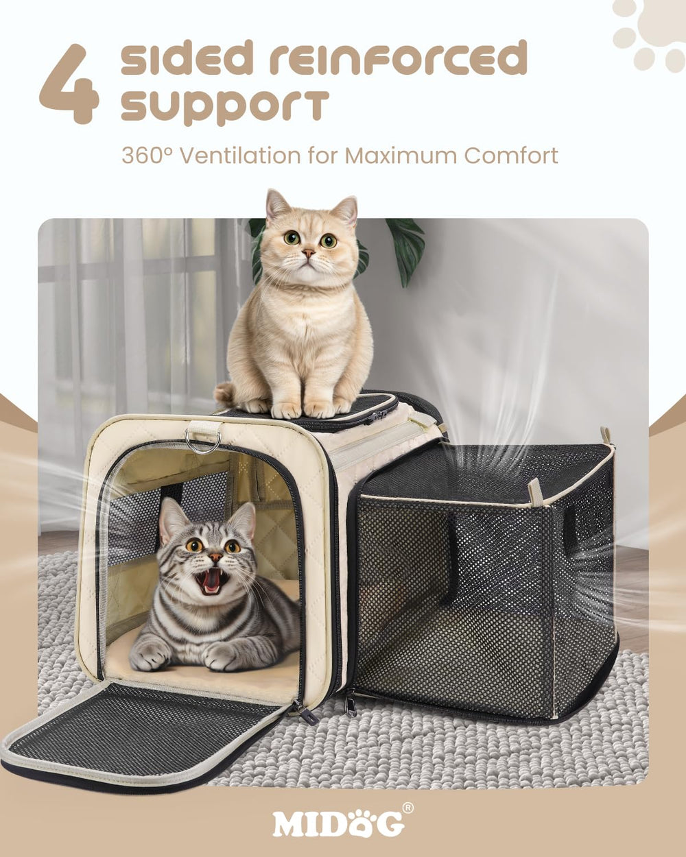 MIDOG fur-repellent material image illustrates tidy maintenance after adventures.