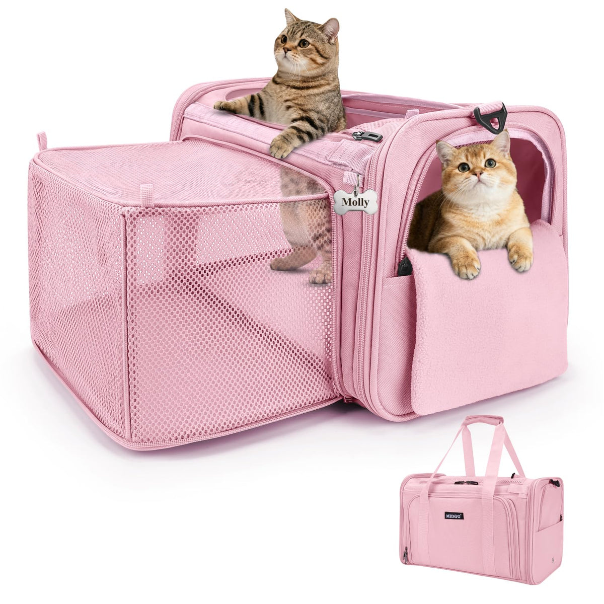 MIDOG Cat Carrier Soft under-seat coral offers plush comfort for calm in-flight moments.