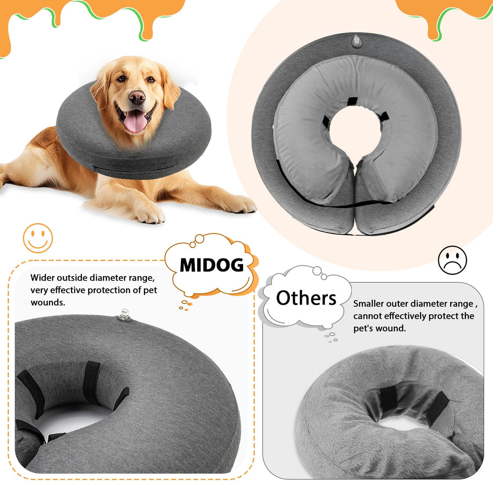 MIDOG donut cone adjustable buckle closeup highlights secure, non-slip fit.