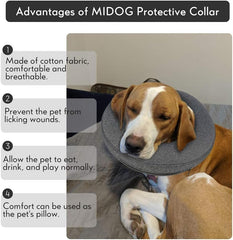 MIDOG inflatable donut cone gray side view shows breathable fabric and comfortable fit.