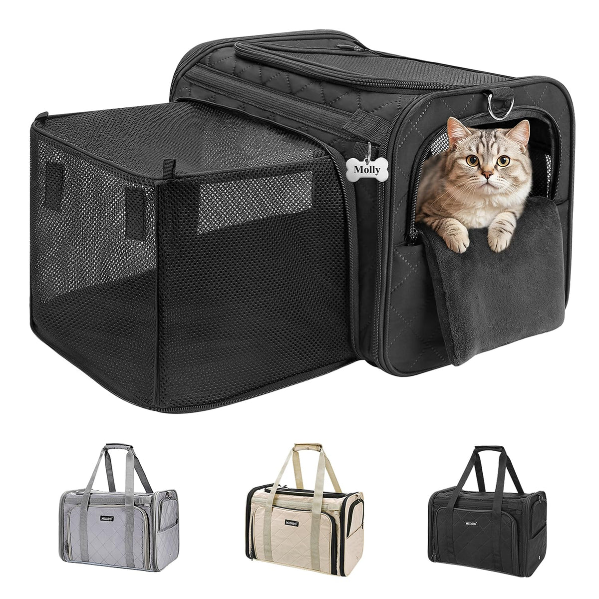 MIDOG soft cat carrier expandable-square-room for greater comfort on flights and road trips