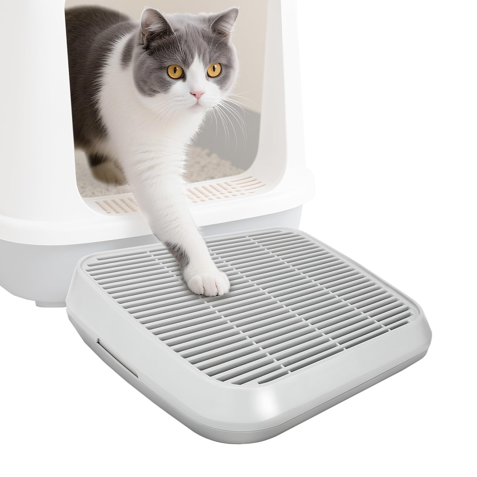 Midollarle cat ramp grey sloped-entry for easy litter-box access.