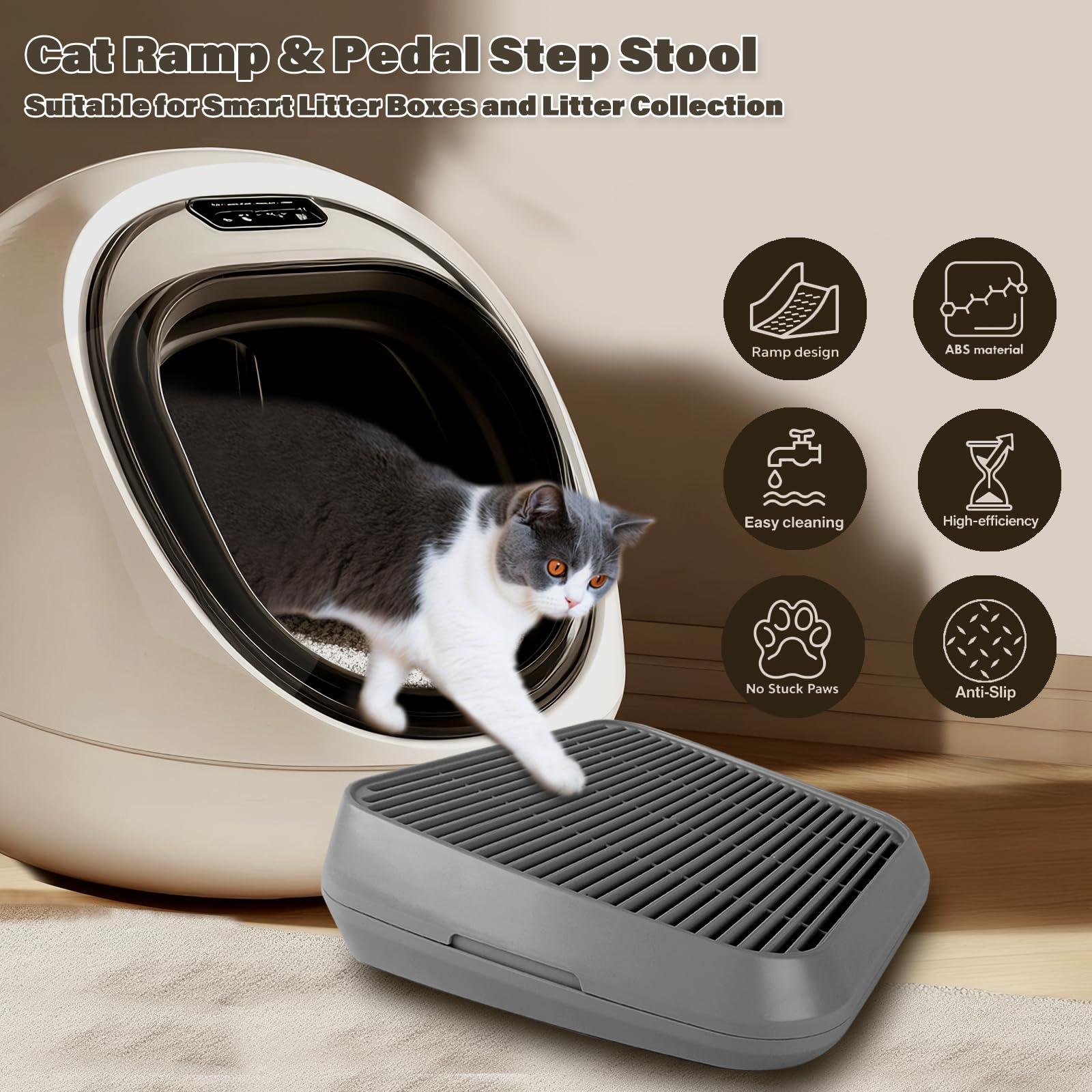 Midollarle cat ramp non-slip-bottom keeps footing secure while reducing slips during litter box activity.