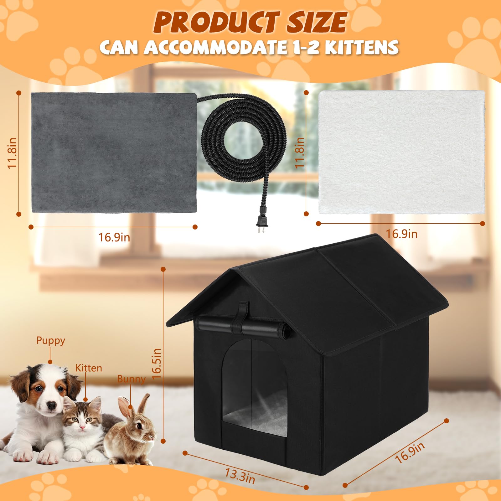 Midollarle heated outdoor cat house simple assembly with velcro for quick setup