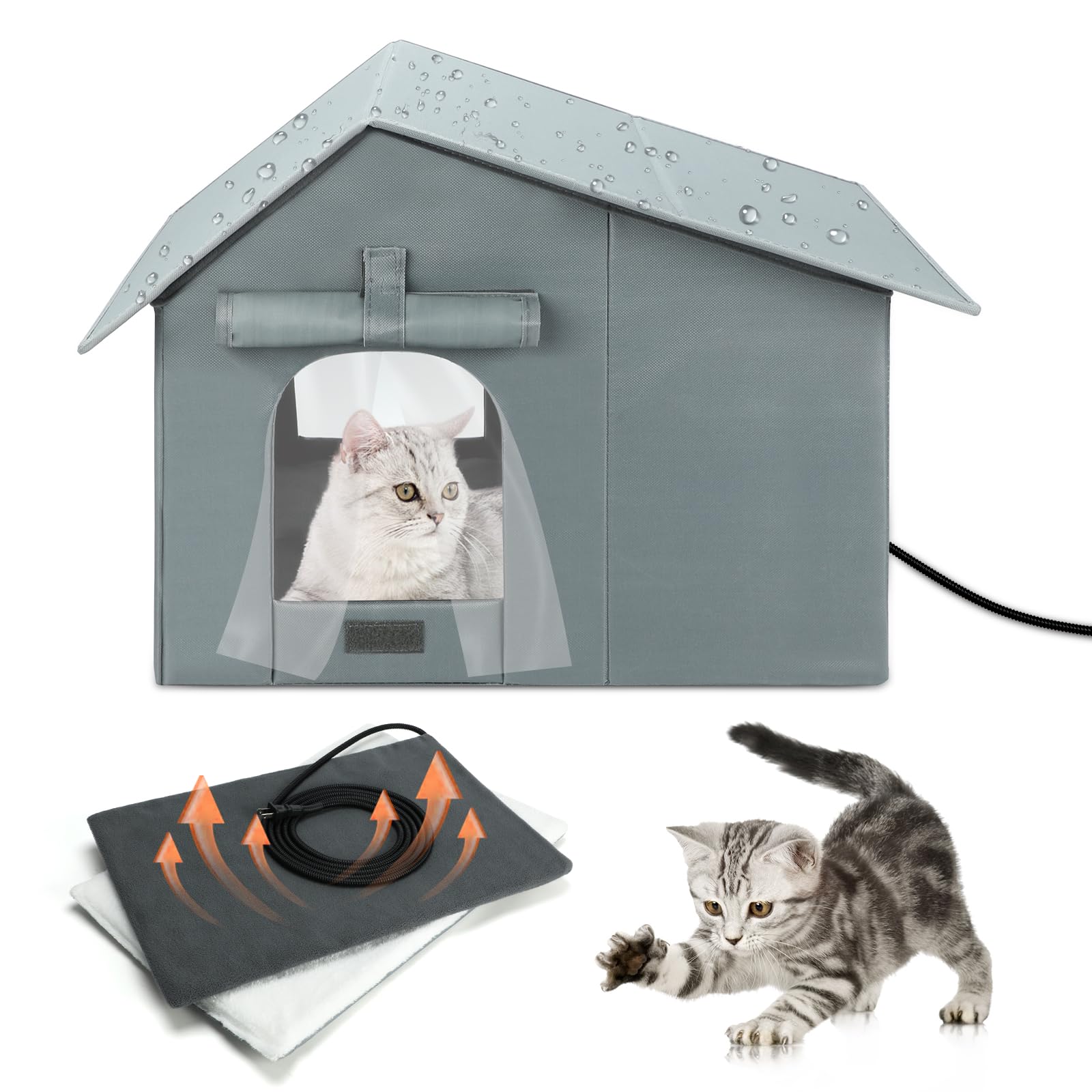 Midollarle heated outdoor cat house front view shows cozy shelter for winter warmth