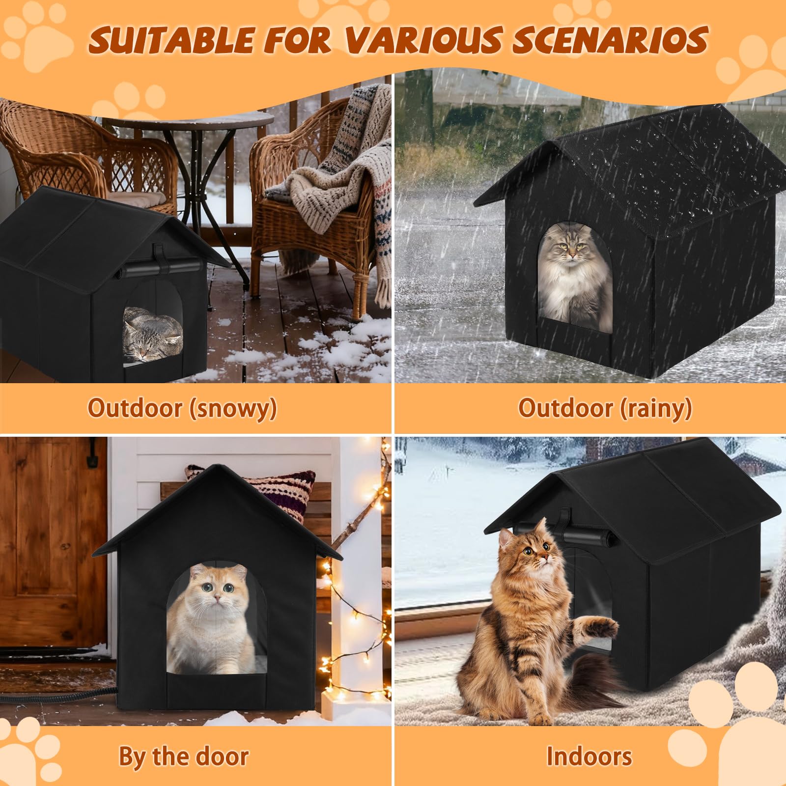 Midollarle heated outdoor cat house packing list includes faux fur pad and base pad