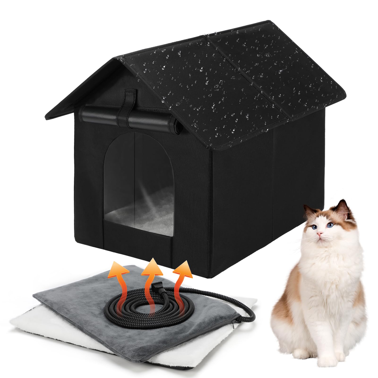 Midollarle heated outdoor cat house side view shows durable shelter for chilly evenings