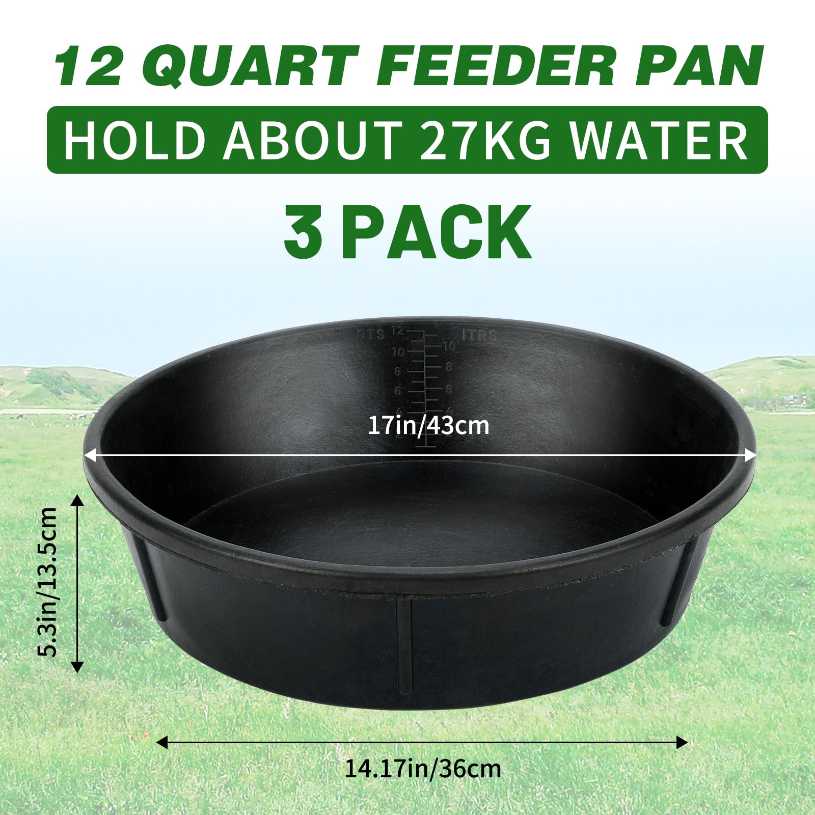 Midollarle rubber feeder pan front view highlighting sturdy design for large livestock