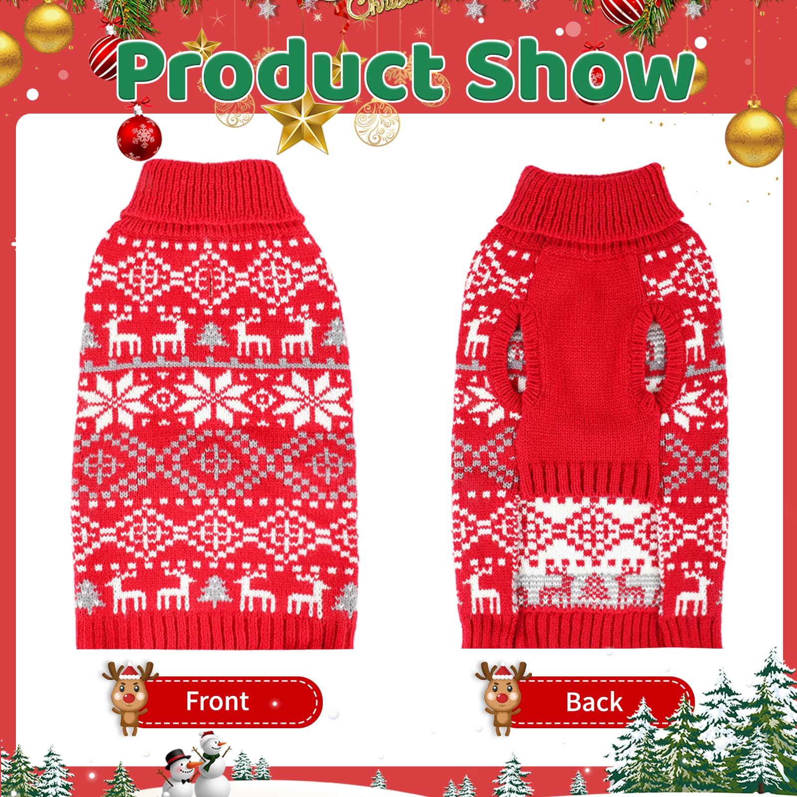 Midollarle X-Large dog Christmas sweater with turtleneck for wind protection outdoors