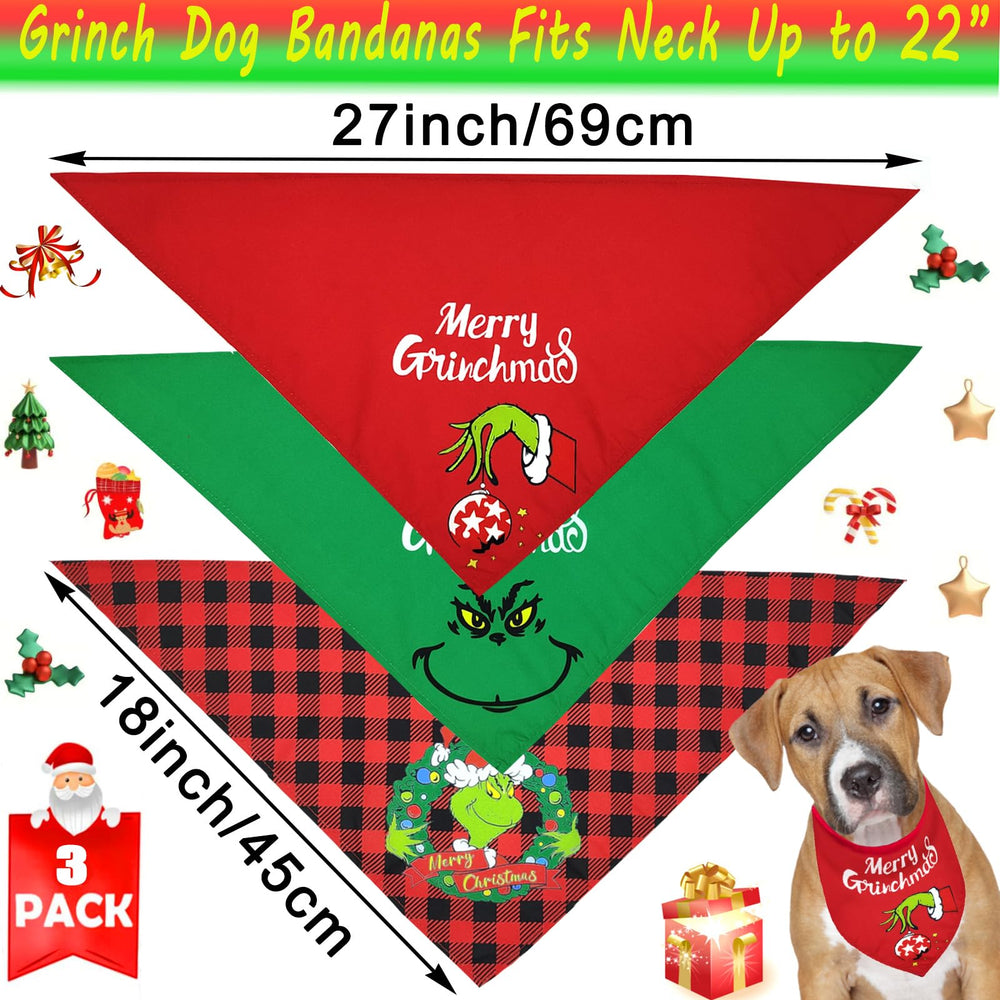 Midufrry Christmas dog bandana green Grinch for playful holiday outfits.