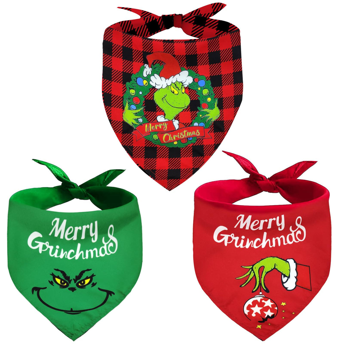Midufrry Christmas dog bandana red Grinch for festive photo shoots.