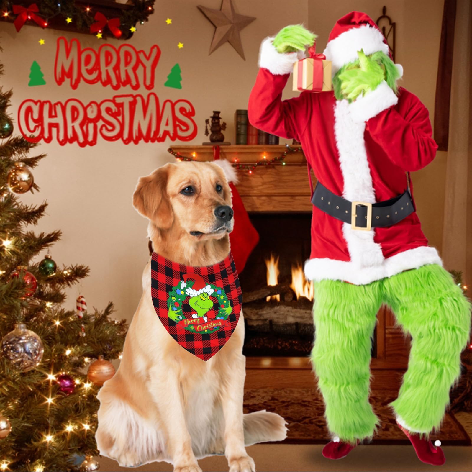 Midufrry Christmas dog bandana Merry Christmas text for celebratory ensembles.