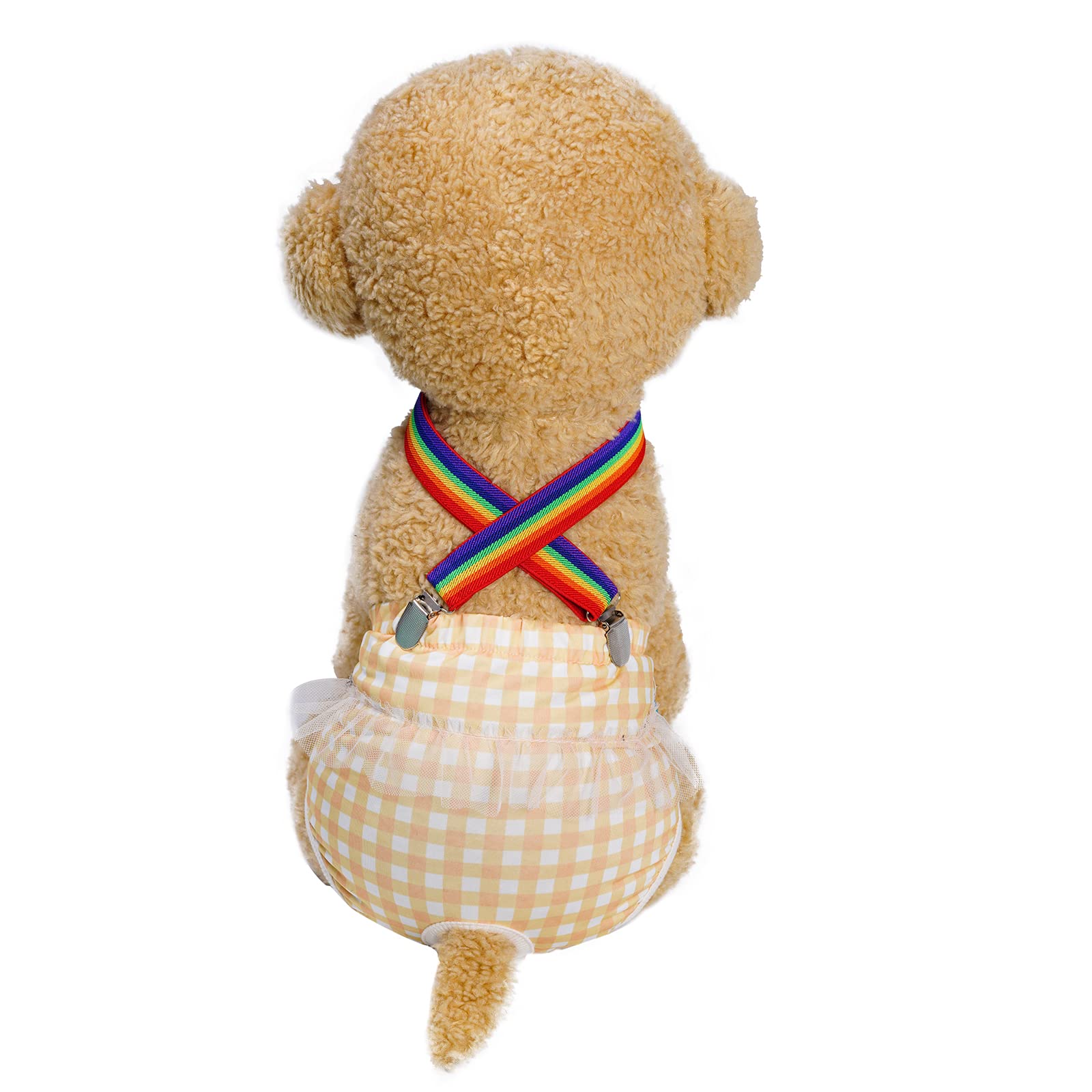 Mifengda dog wearing suspenders demonstrates easy diaper management on walks