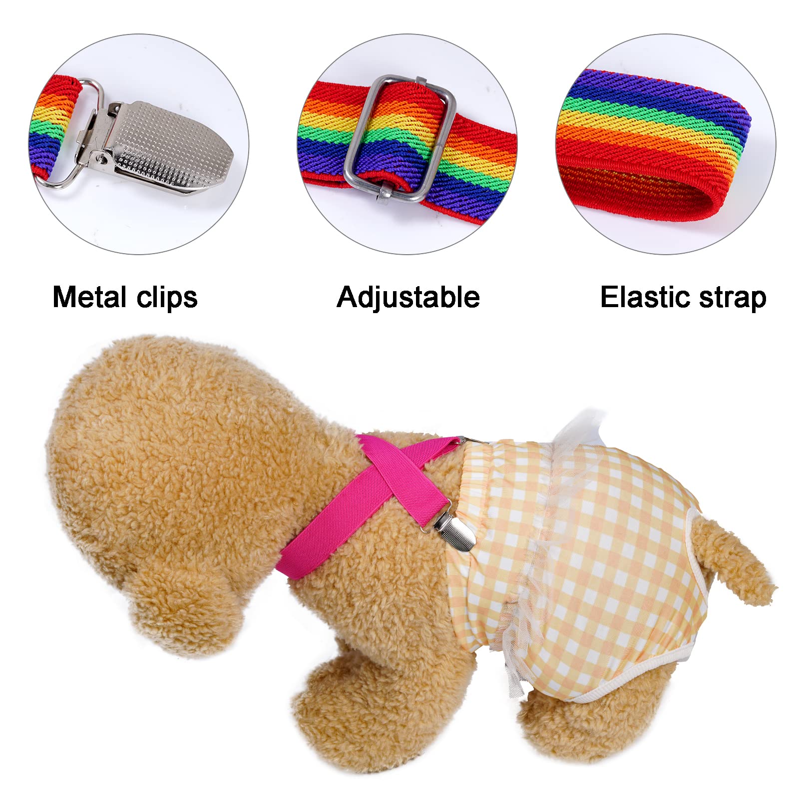 Mifengda rainbow dog suspenders offer colorful diaper stability for playful dogs