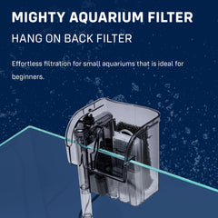 Mighty HOB filter leveling knob close-up for precise water flow control