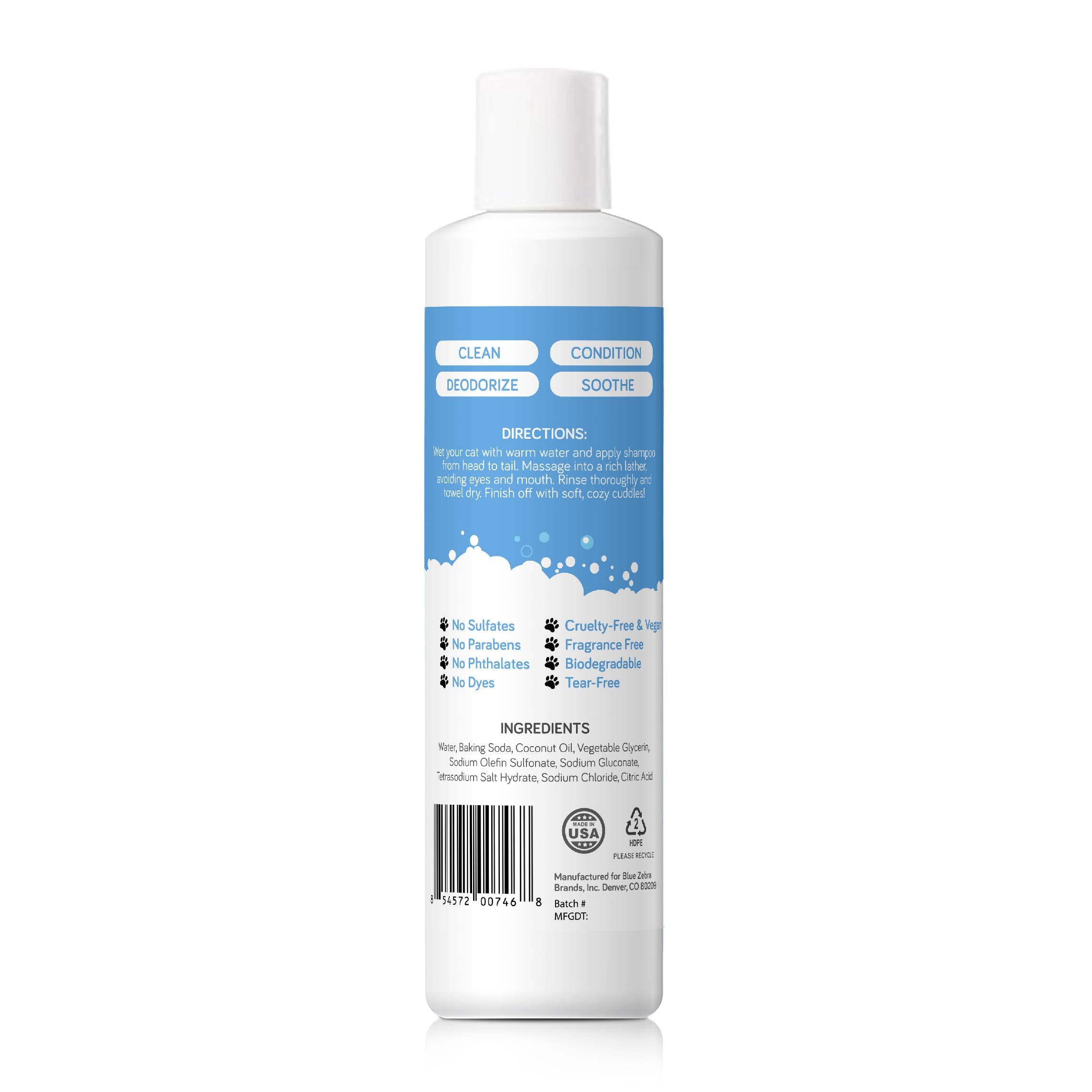 Mighty Meow ingredients page highlights natural trio for gentle cleansing and coat softness.