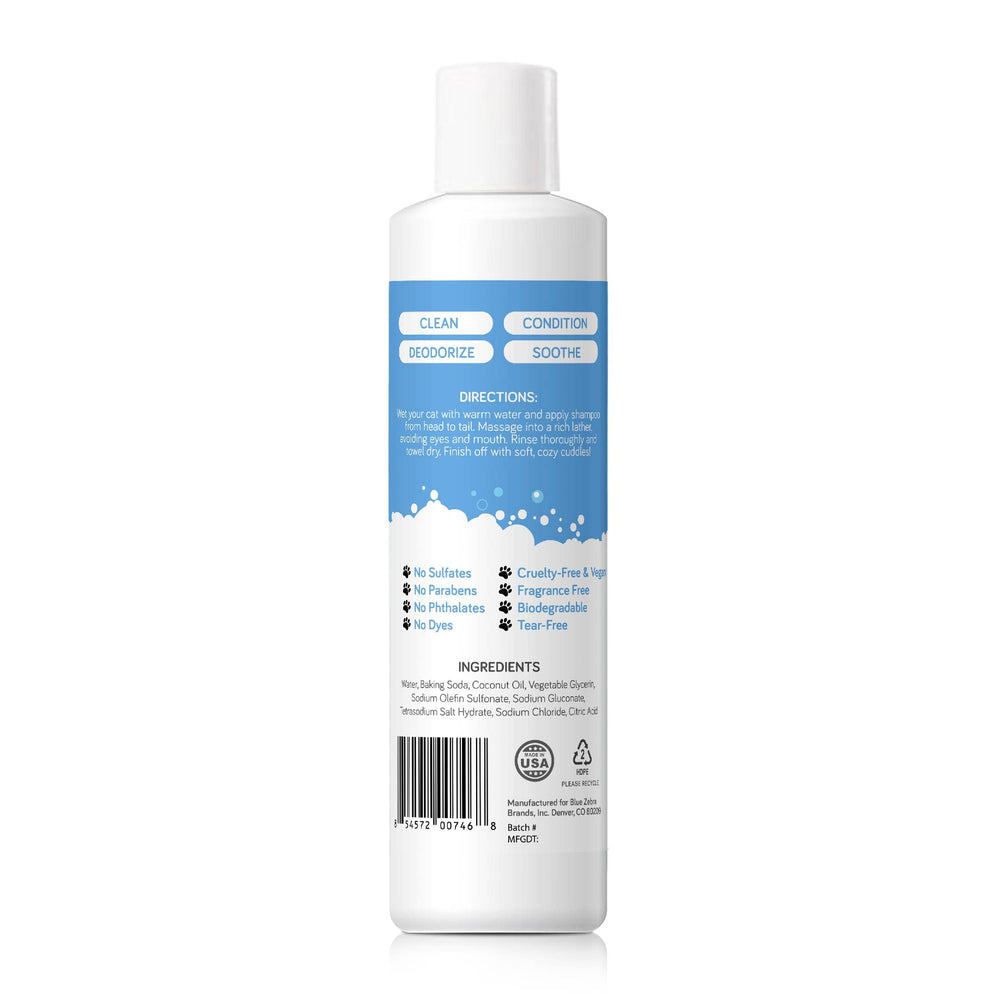 Mighty Meow ingredients page highlights natural trio for gentle cleansing and coat softness.