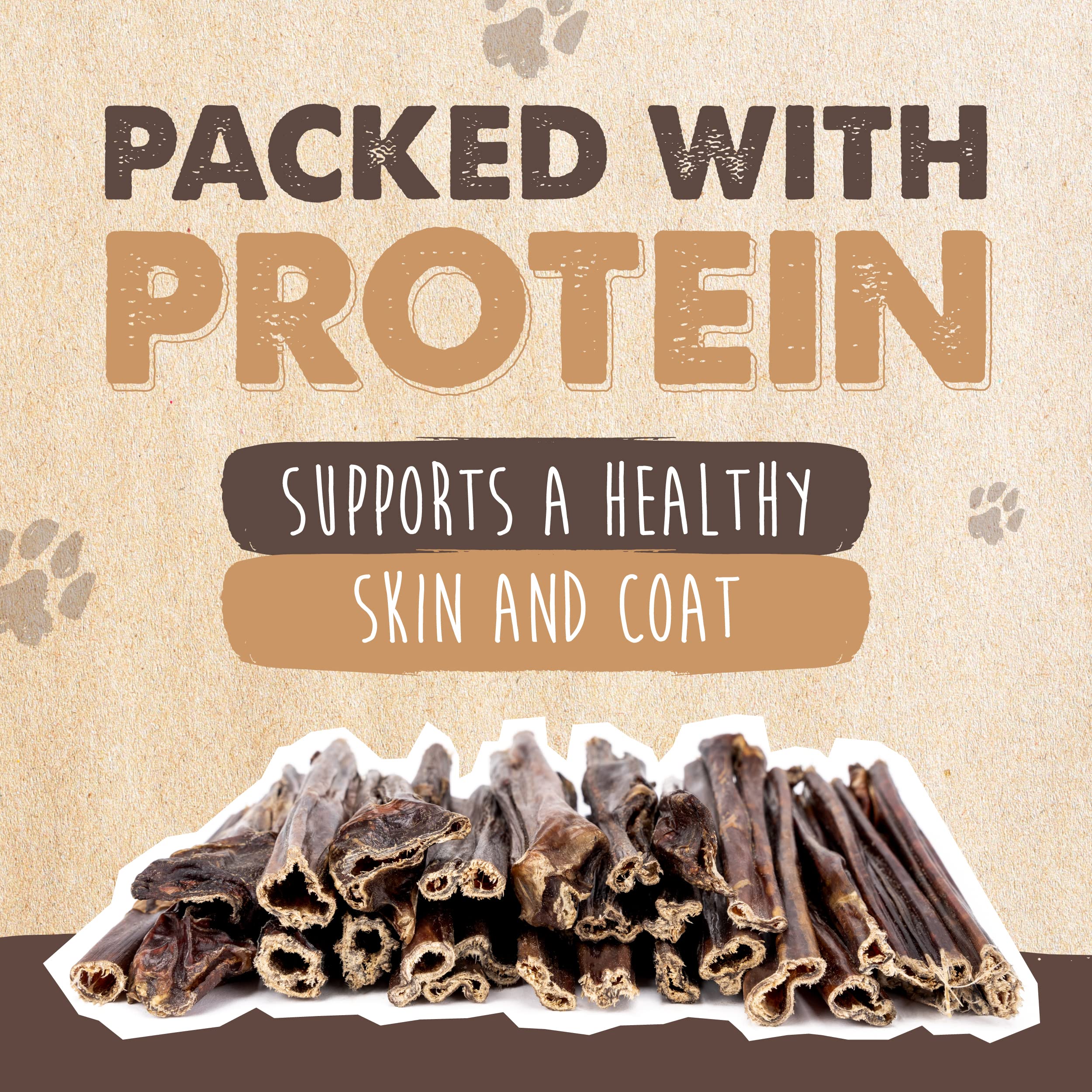 Mighty Paw beef gullet sticks USA packaging highlights American-made quality.
