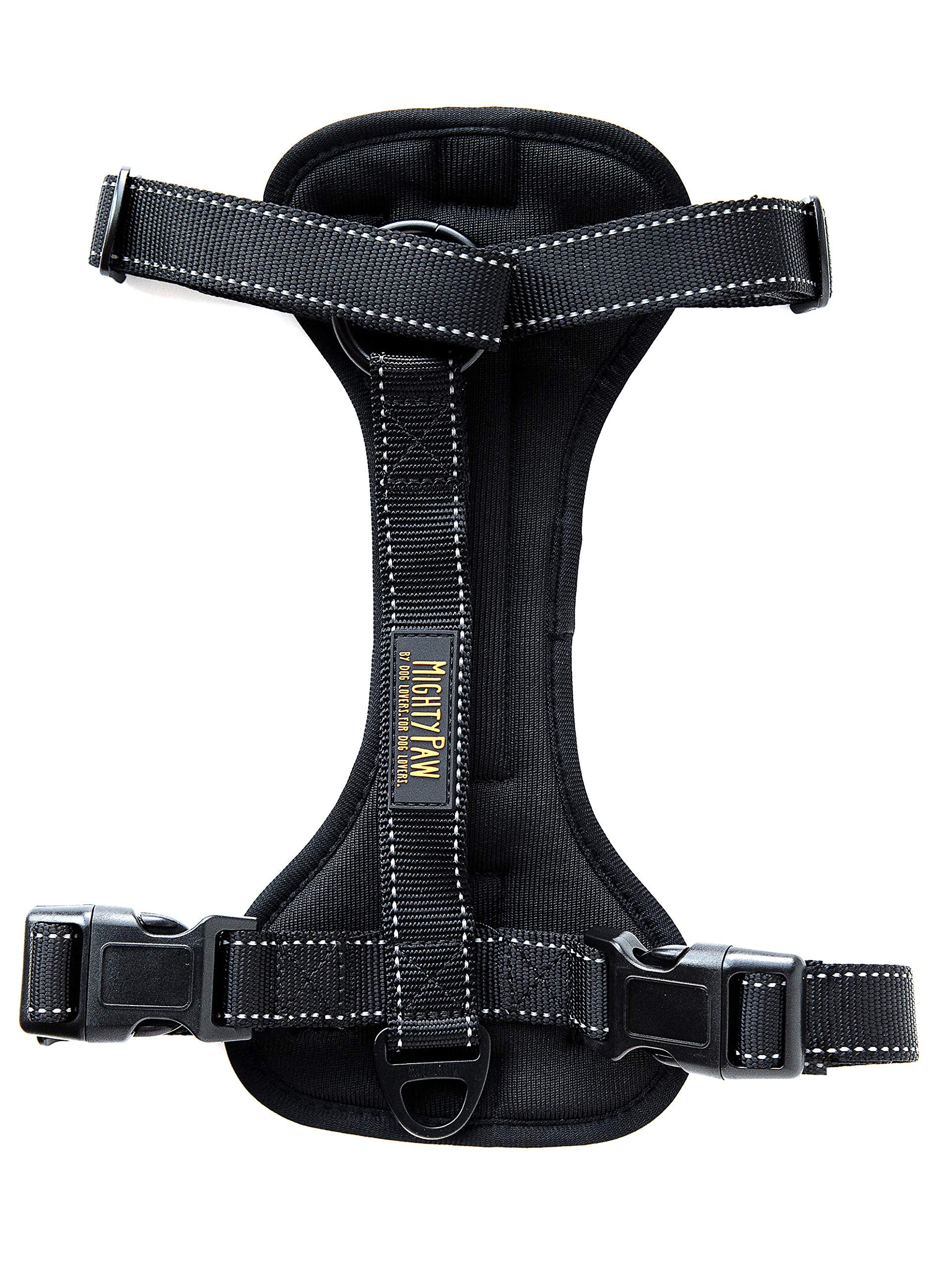 Mighty Paw Dog Car Harness front view ensures secure travel and front-leash control.
