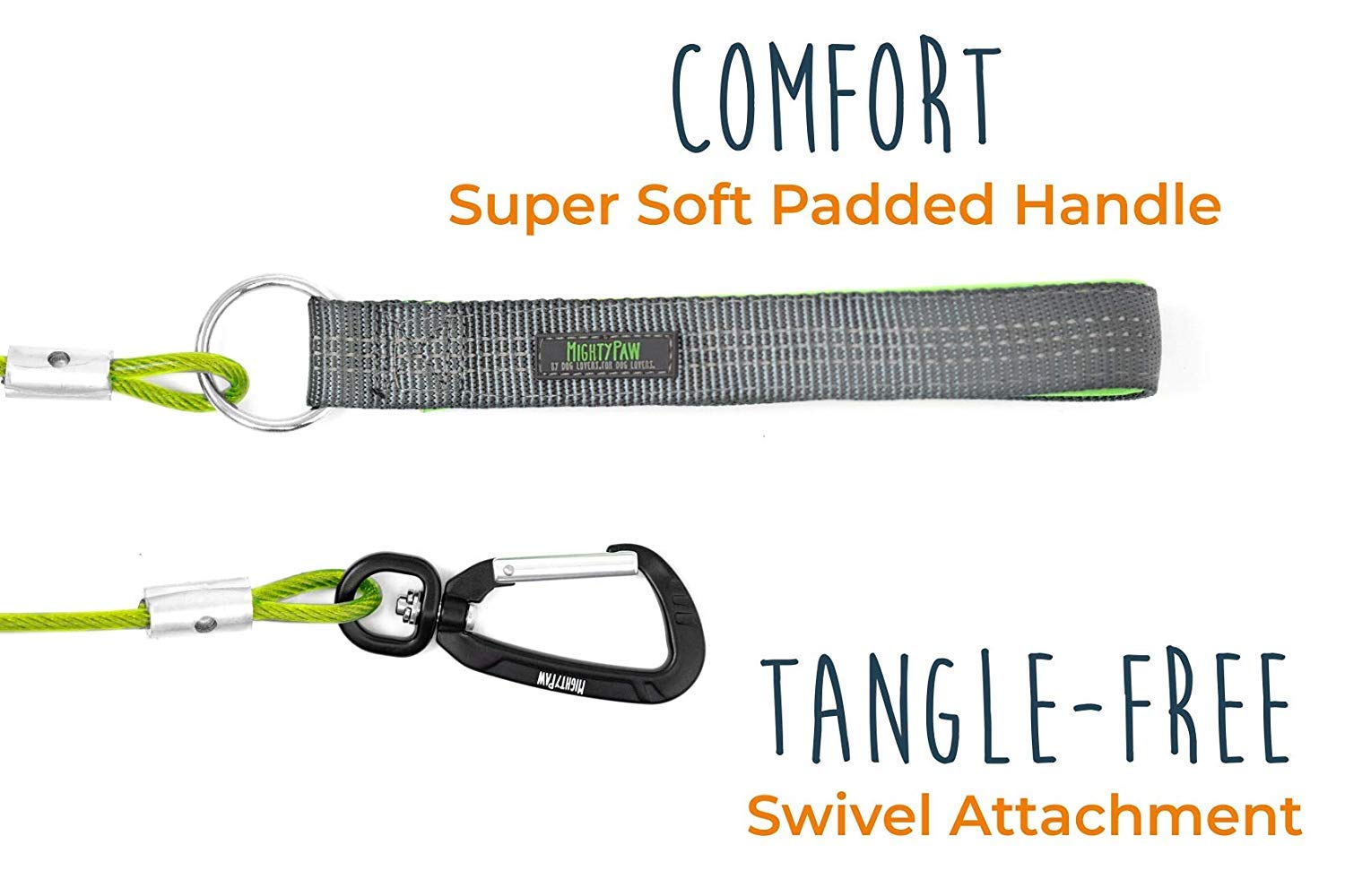 Mighty Paw dog leash padded-handle cushions grip for comfortable, long strolls.
