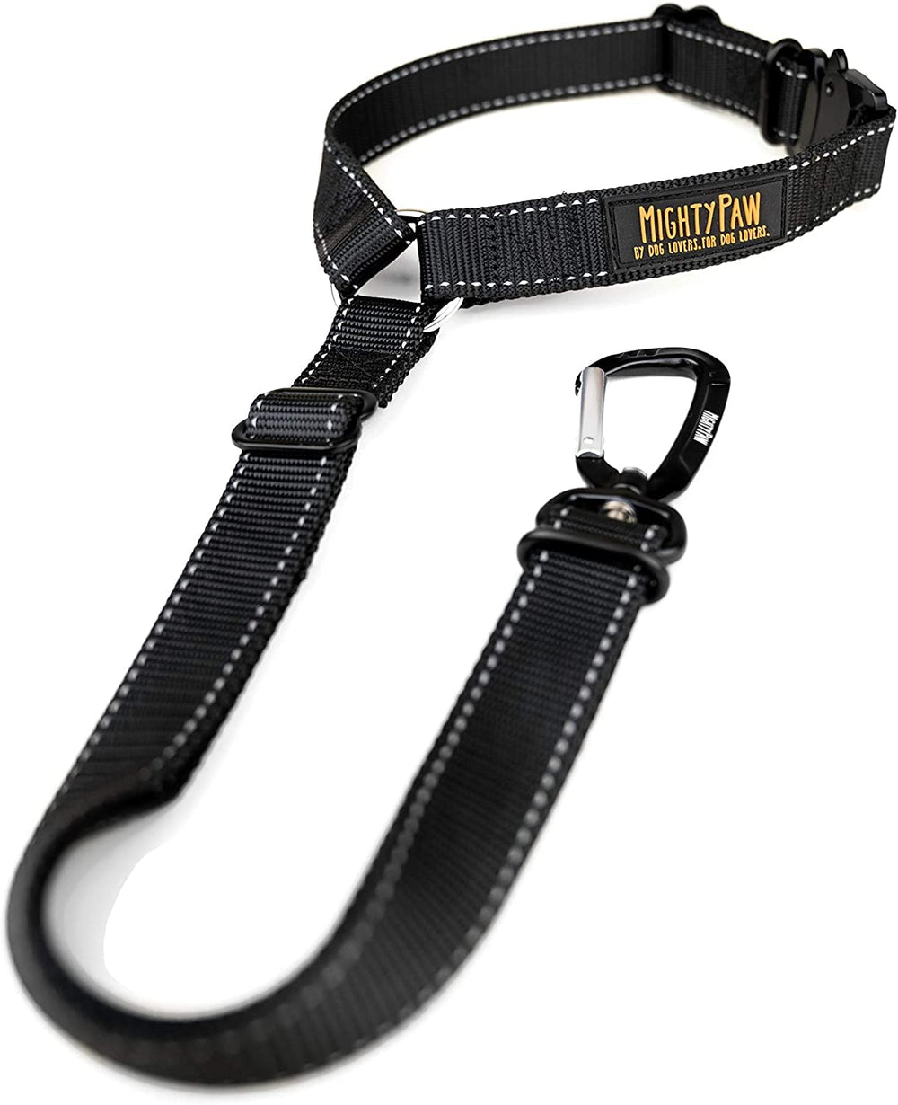 Mighty Paw dog seat belt headrest attachment secures pets for safer car rides.