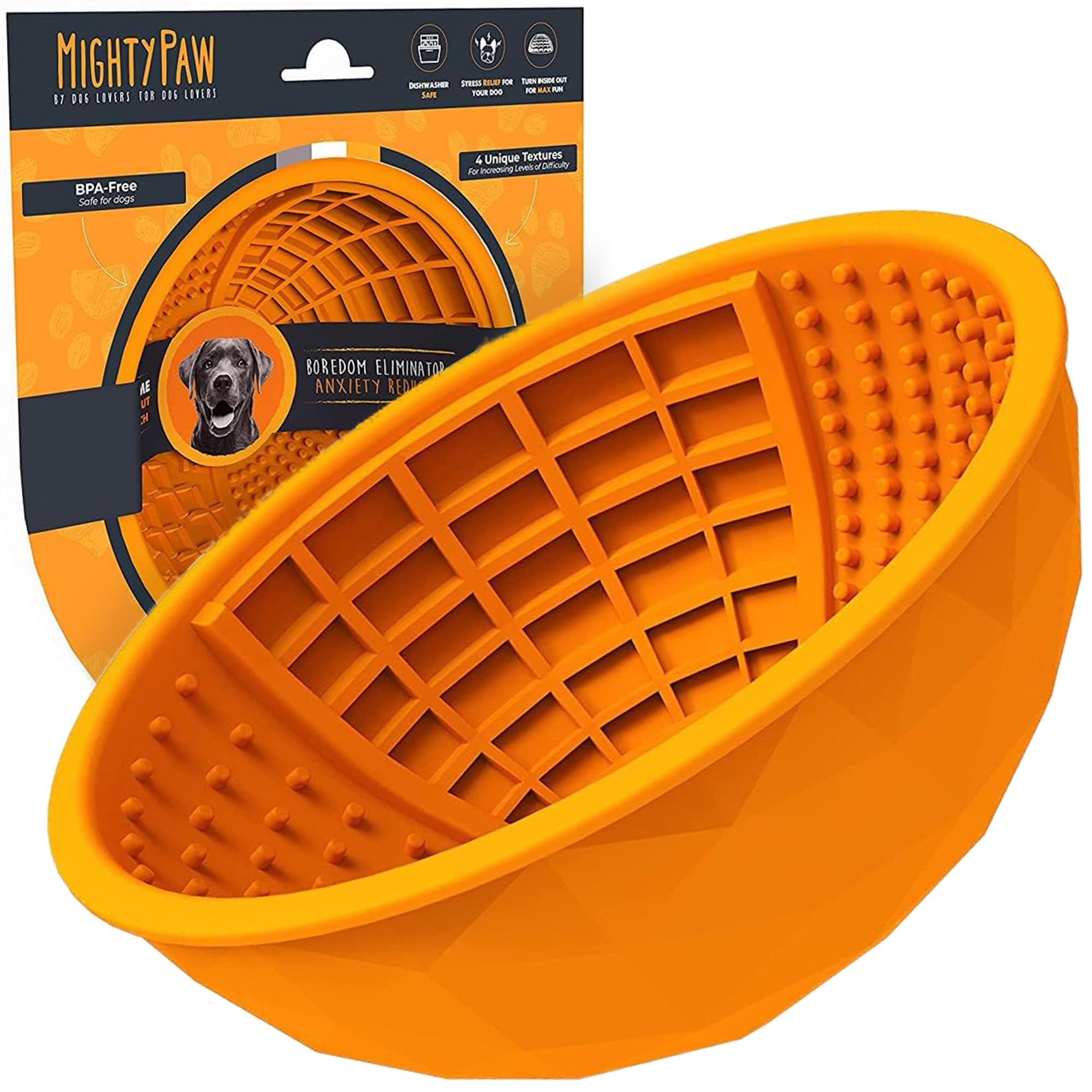 Mighty Paw dog slow feeder bowl texture-side detail for engaging licking sessions and enrichment.
