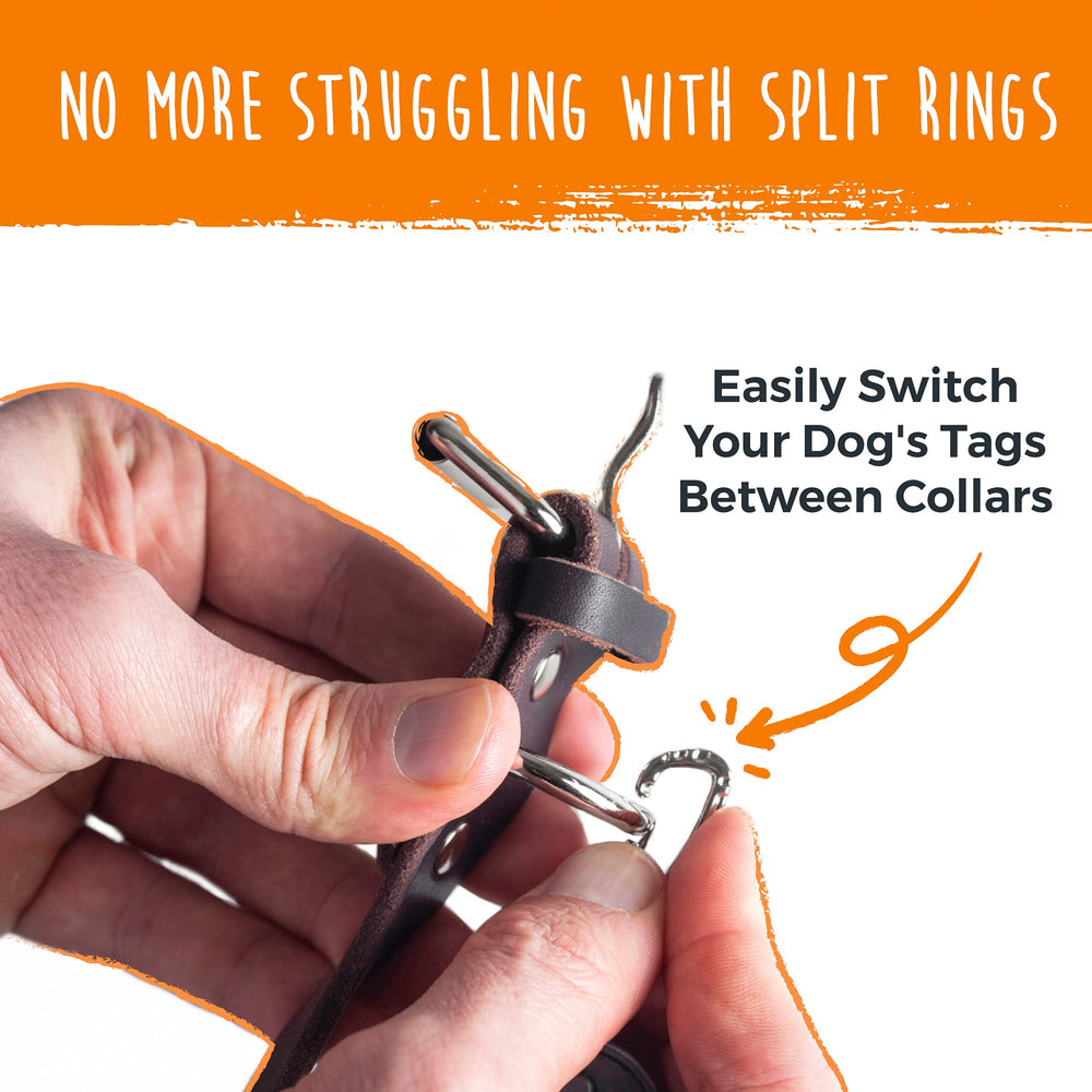 Mighty Paw Dog Tag Carabiner Clip demonstrates easy-switch action for quick tag changes