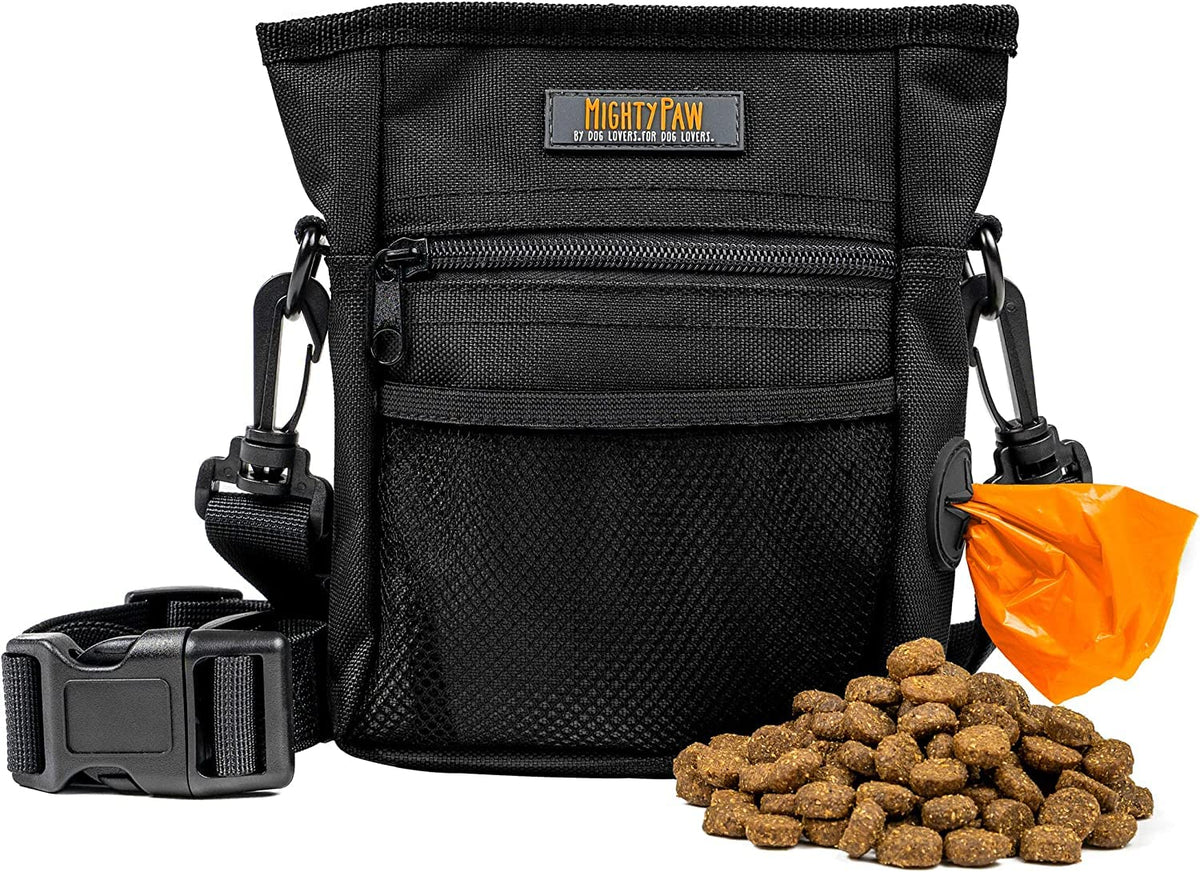 Mighty Paw dog treat pouch front view with no spill magnetic clasp for easy training sessions.