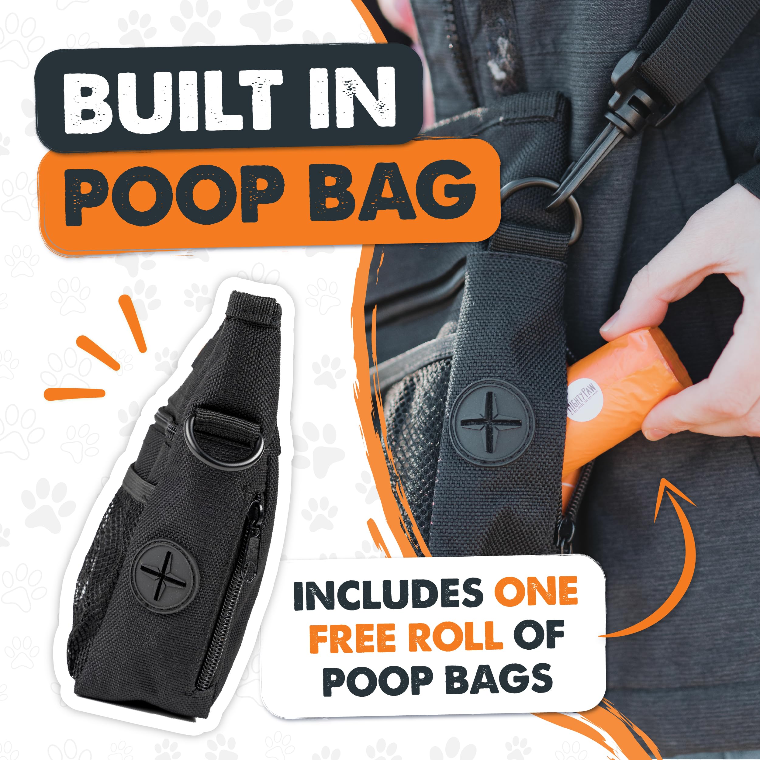 Mighty Paw dog treat pouch USA-backed design visible for quality and support.