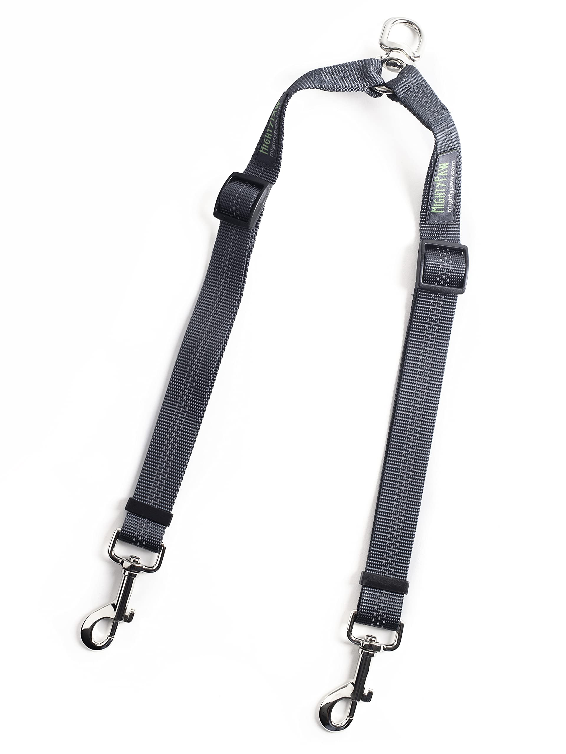 Mighty Paw double leash setup with adjustable 16-24 inch length for two dogs.