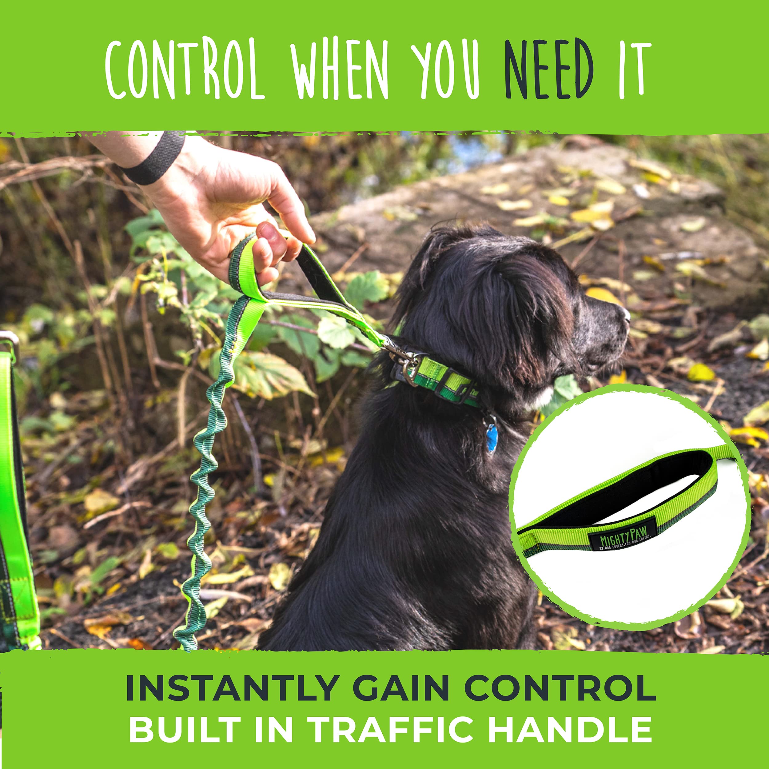 Mighty Paw Hands Free Dog Leash reflective threading visible at night for safer evening walks
