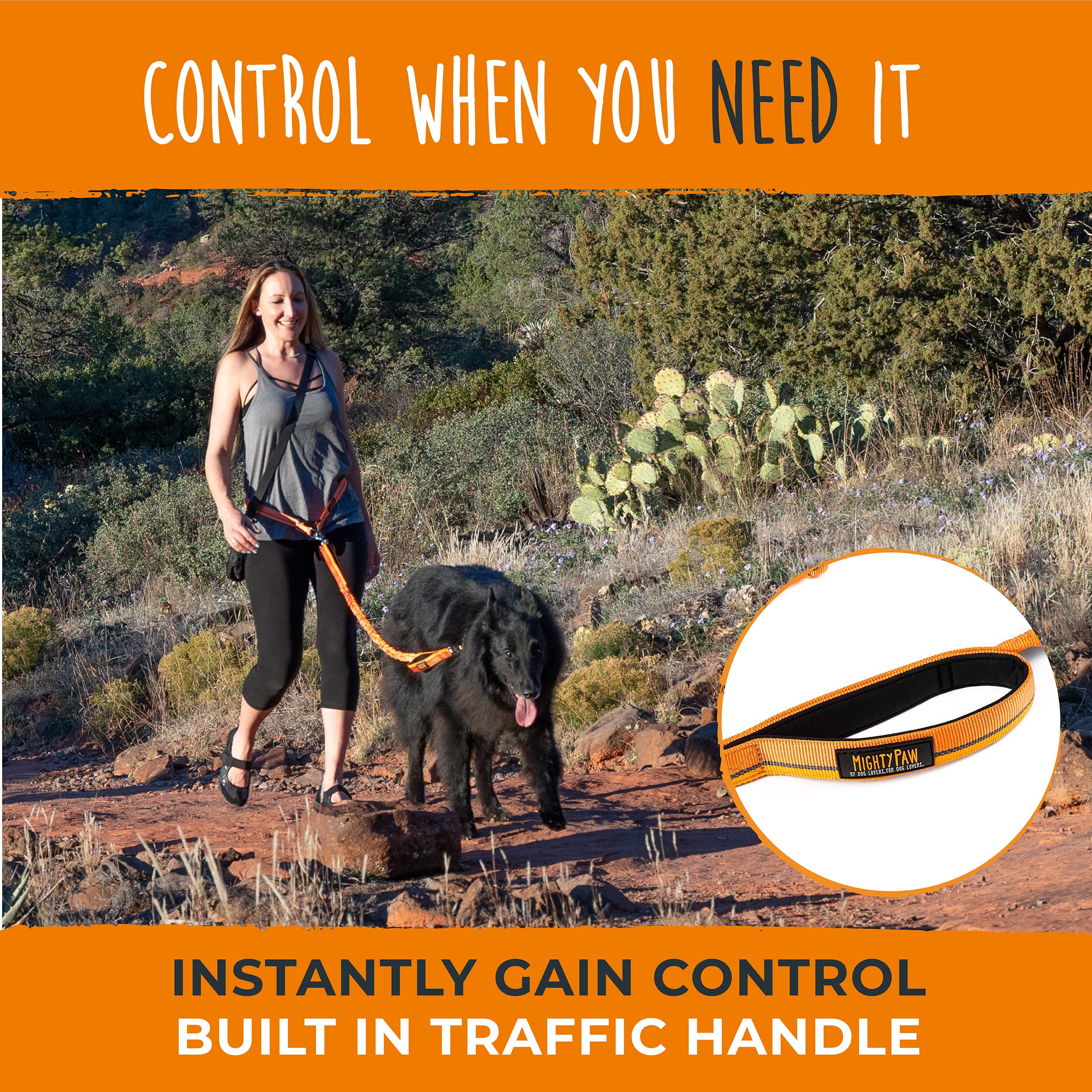 Mighty Paw large dog walk hands-free reduces strain on posture.