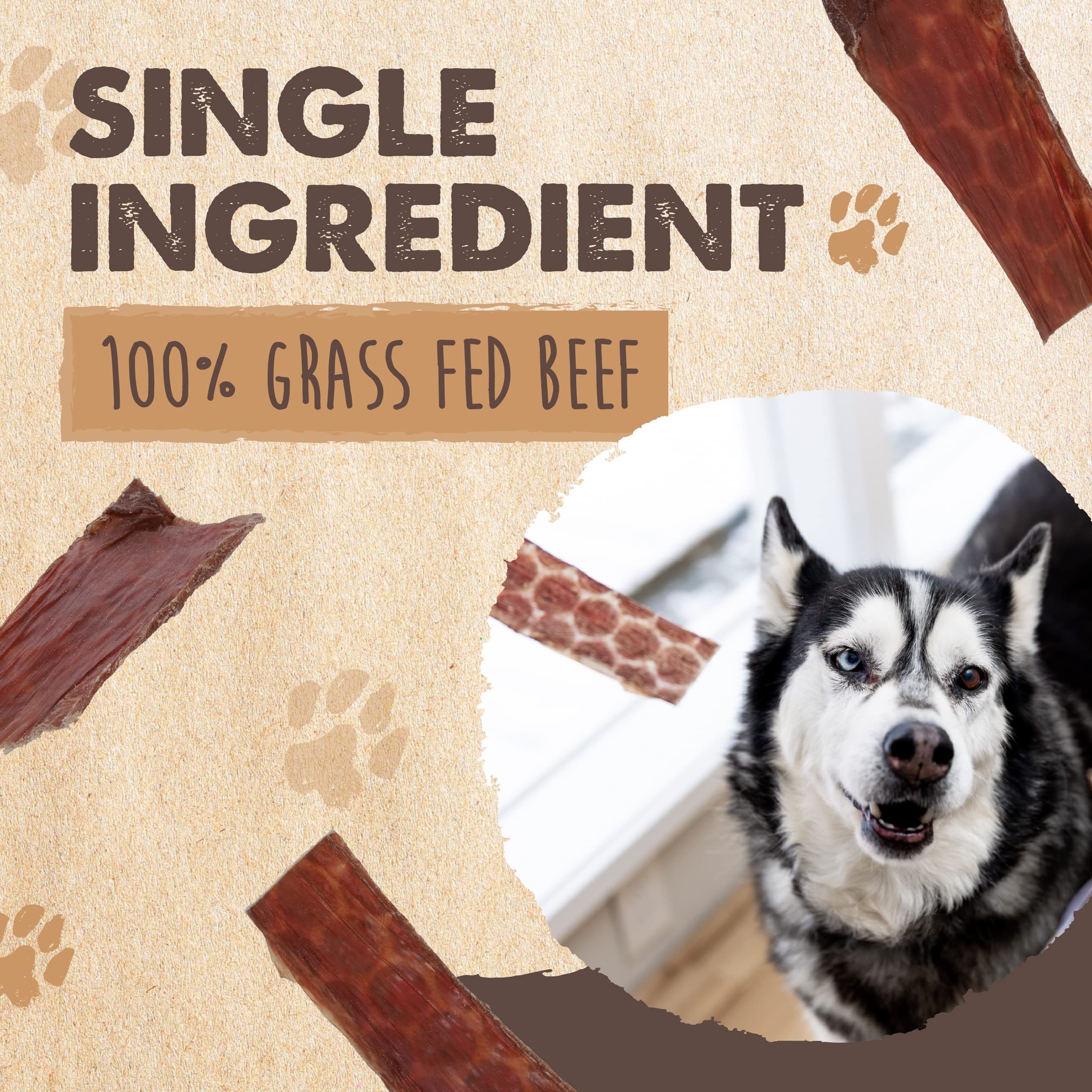 Mighty Paw Naturals beef gullet jerky closeup, showcasing lean texture ideal for small bites.