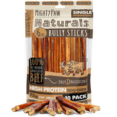 Mighty Paw Naturals grass-fed 6-inch bully sticks for durable, tasty chew