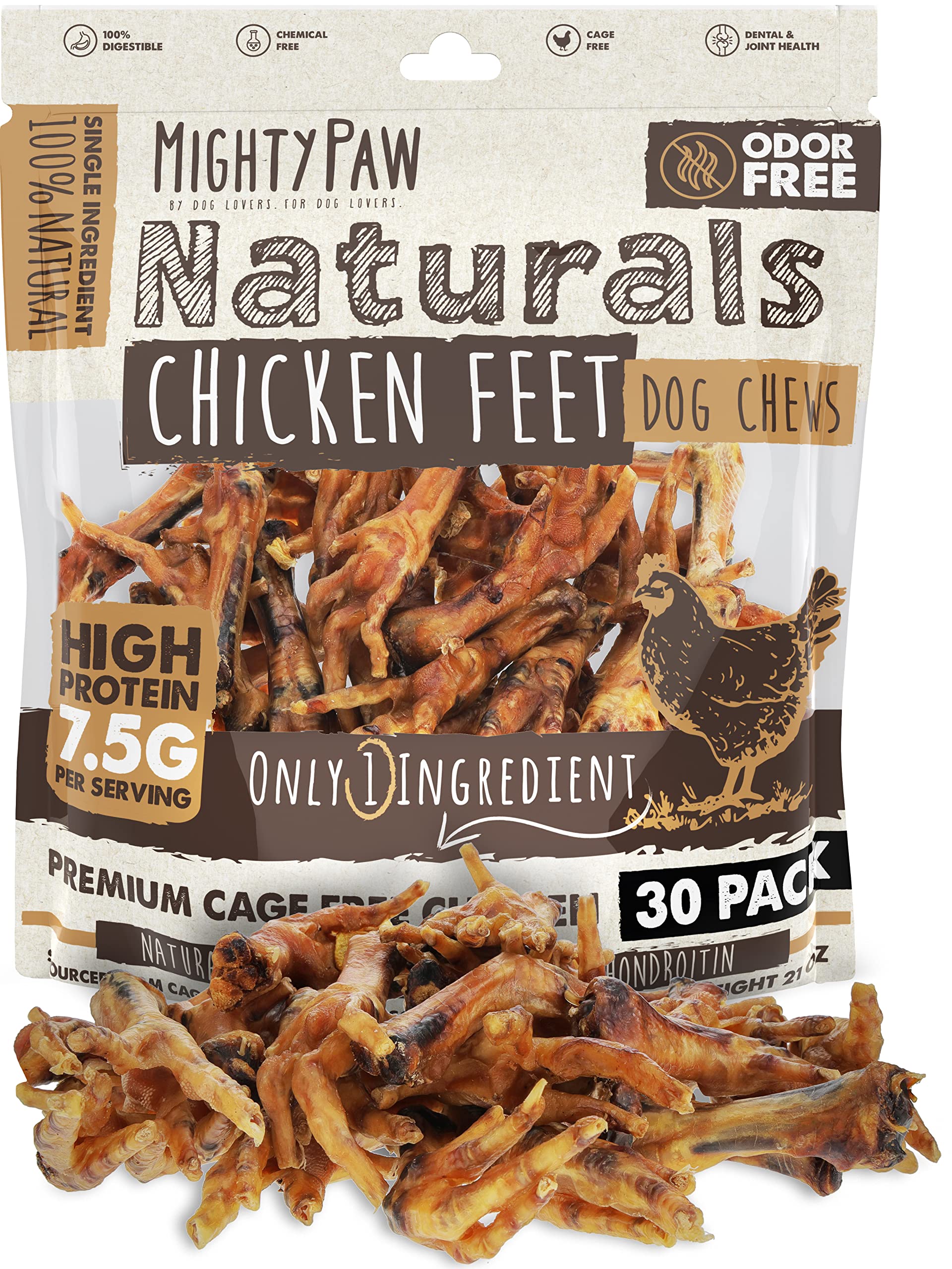 Mighty Paw Naturals chicken feet dog treats pack-30 image shows a bulk chew option