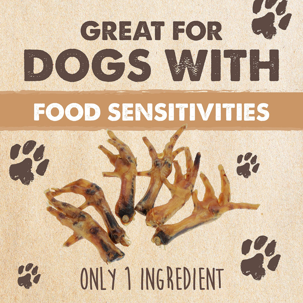 Mighty Paw Naturals chicken feet low odor crunch image demonstrates odor-minimized treat