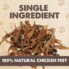 Mighty Paw Naturals dehydrated chicken feet closeup highlights single ingredient chew
