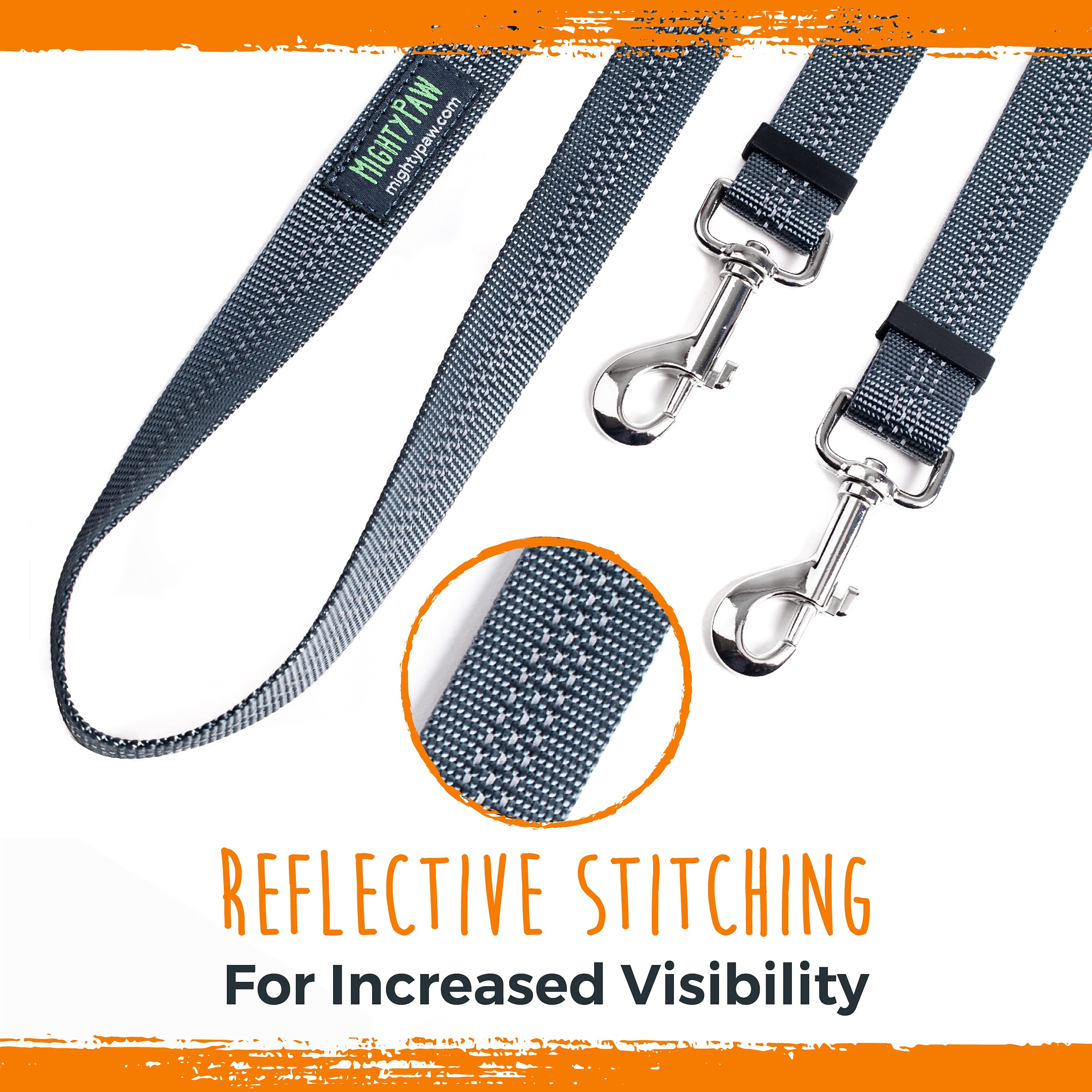 Mighty Paw neoprene-padded handle provides a soft grip during long strolls.