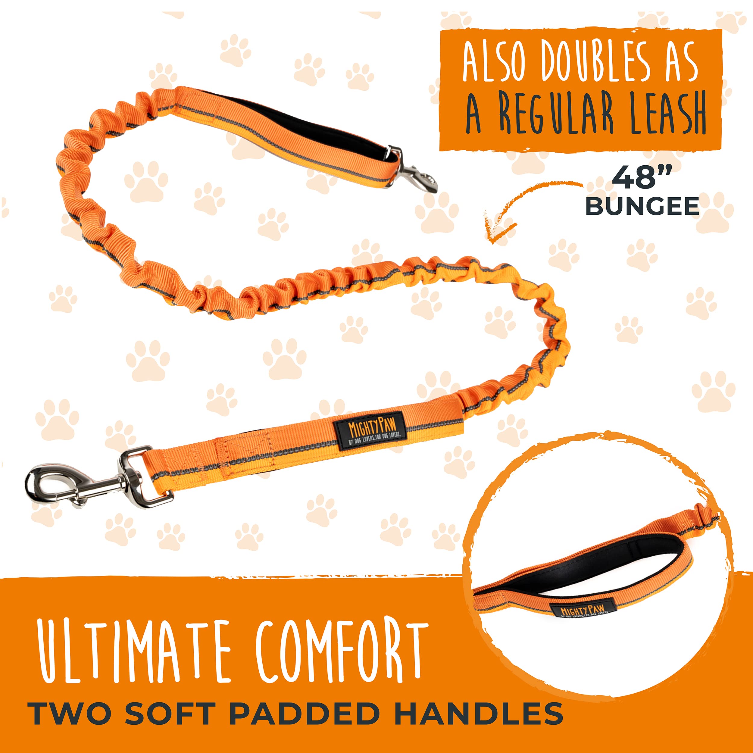 Mighty Paw orange waist belt increases visibility during early morning jogs.