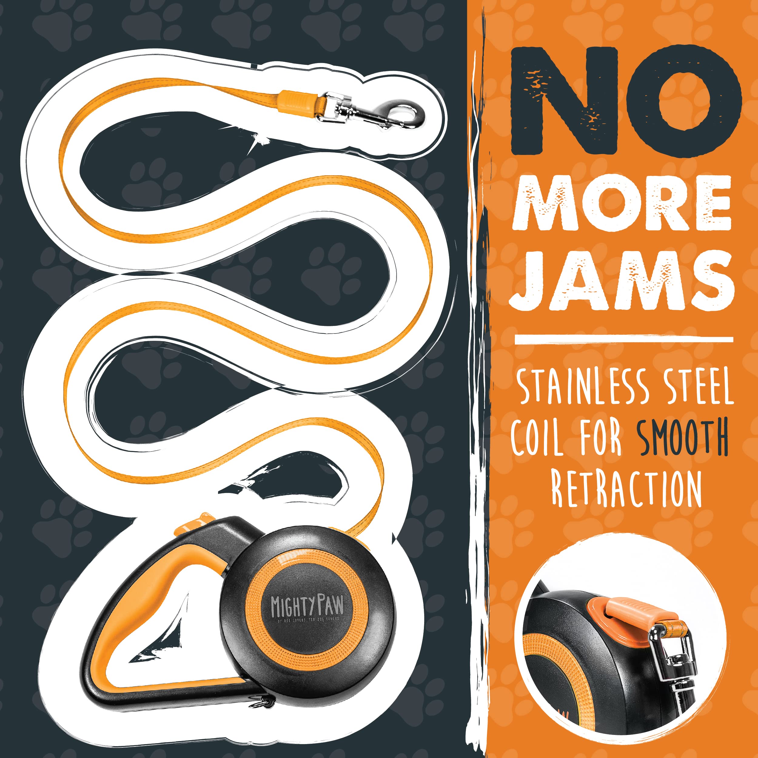Mighty Paw Retractable Leash 2.0 night-time safety ring enhances visibility during evening strolls.