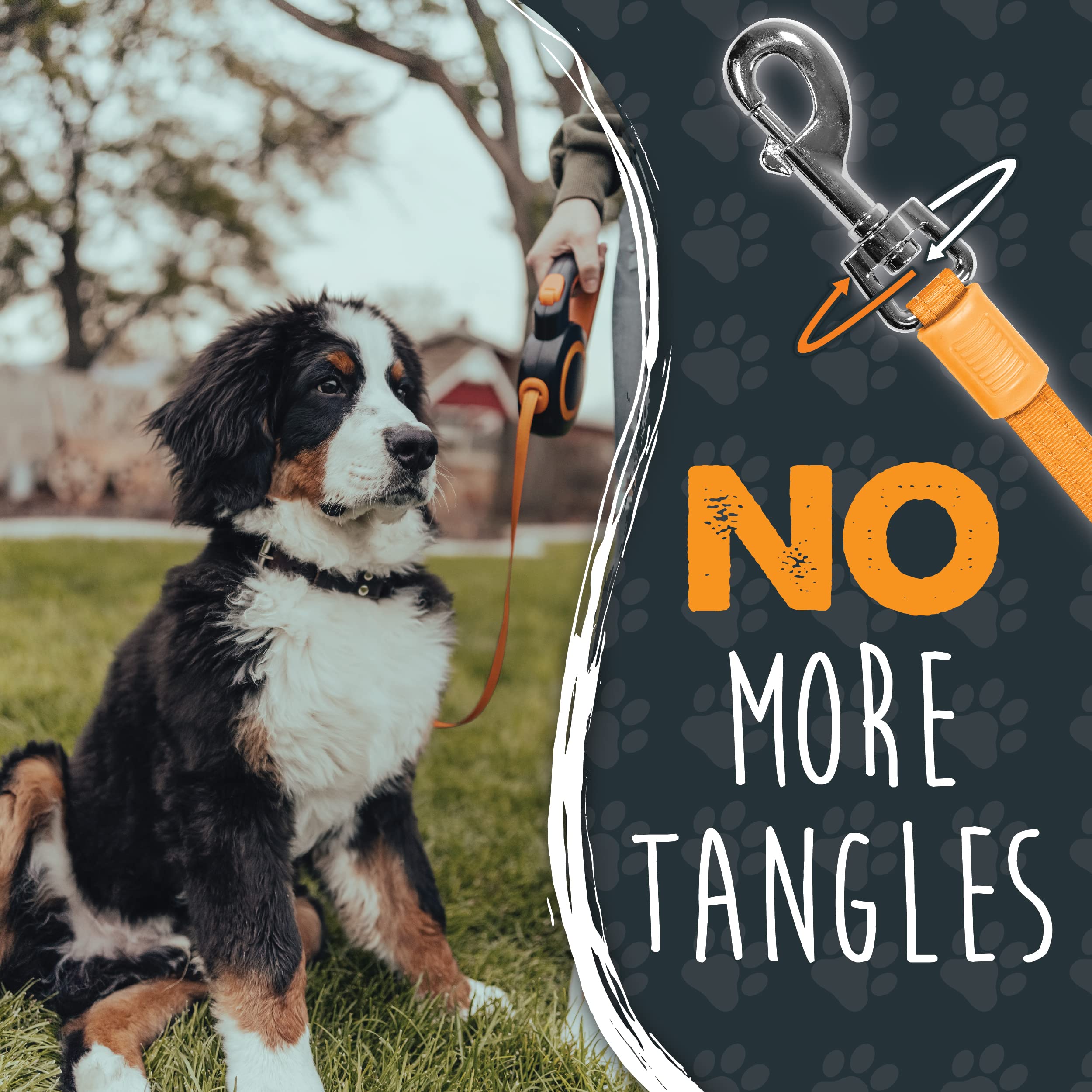 Mighty Paw Retractable Leash 2.0 tangle-free swivel clip reduces snags during play.