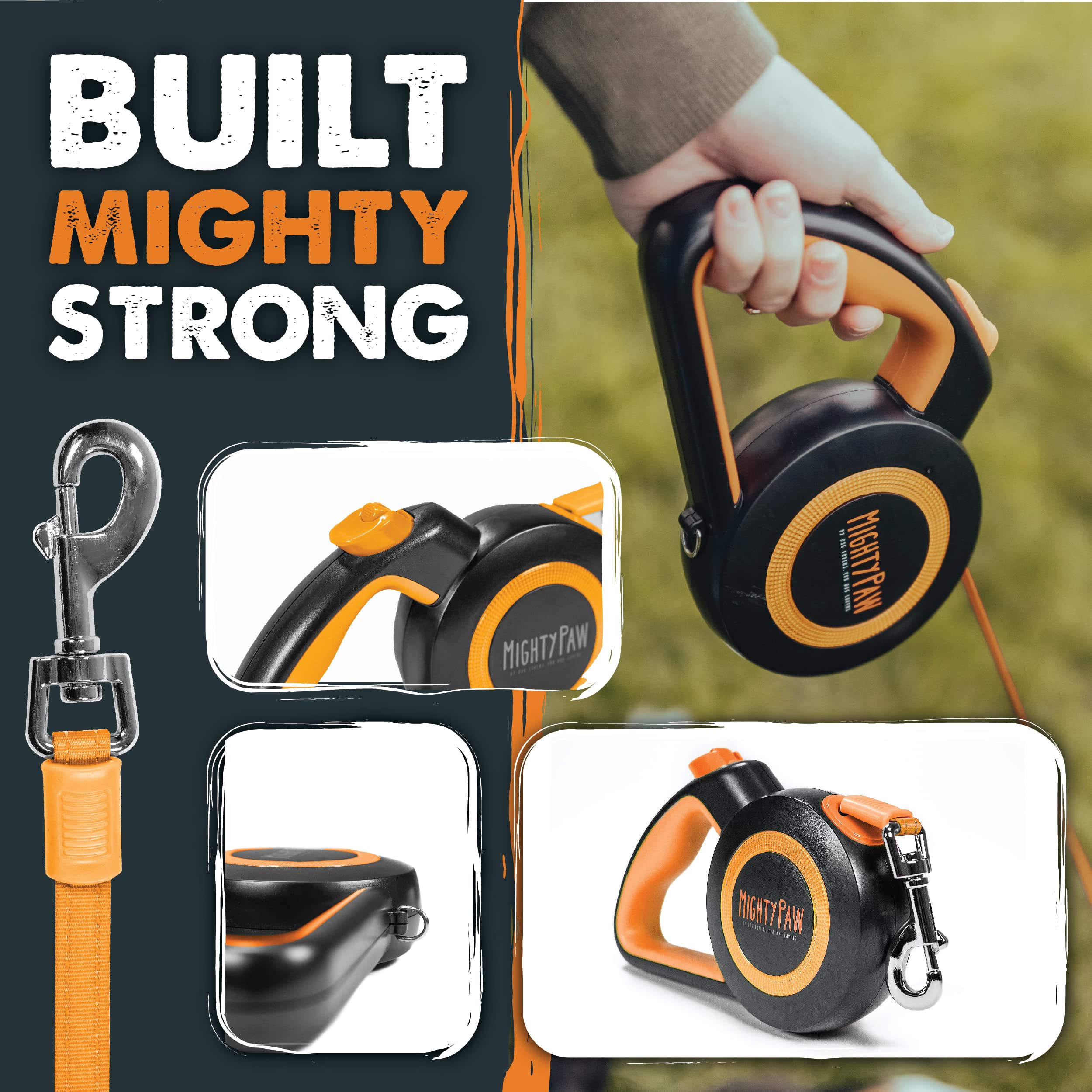 Mighty Paw Retractable Leash 2.0 designed for dogs up to 50 lbs.