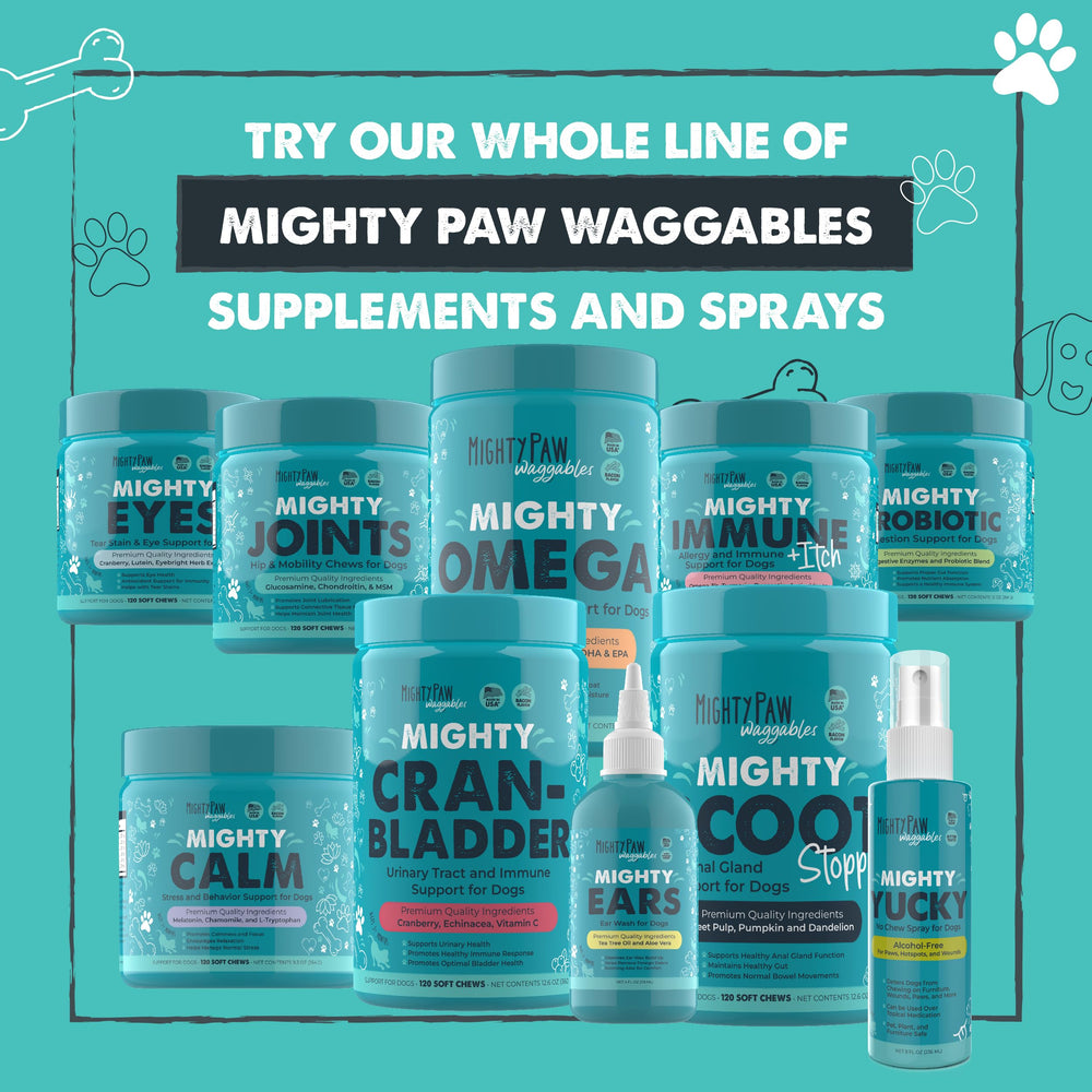 120-count Mighty Paw Waggables bottle designed for daily use.