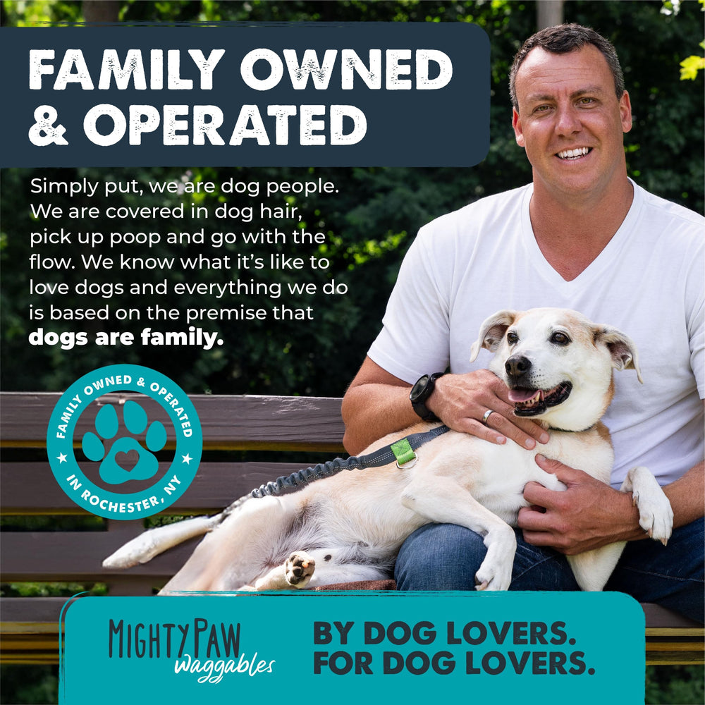 Mighty Paw Waggables bacon-flavored chew enjoyed by dog during training and dosing