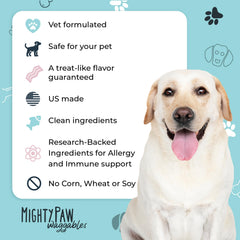 Mighty Paw Waggables ingredients packaging with quercetin and turmeric illustration for immune-support potential