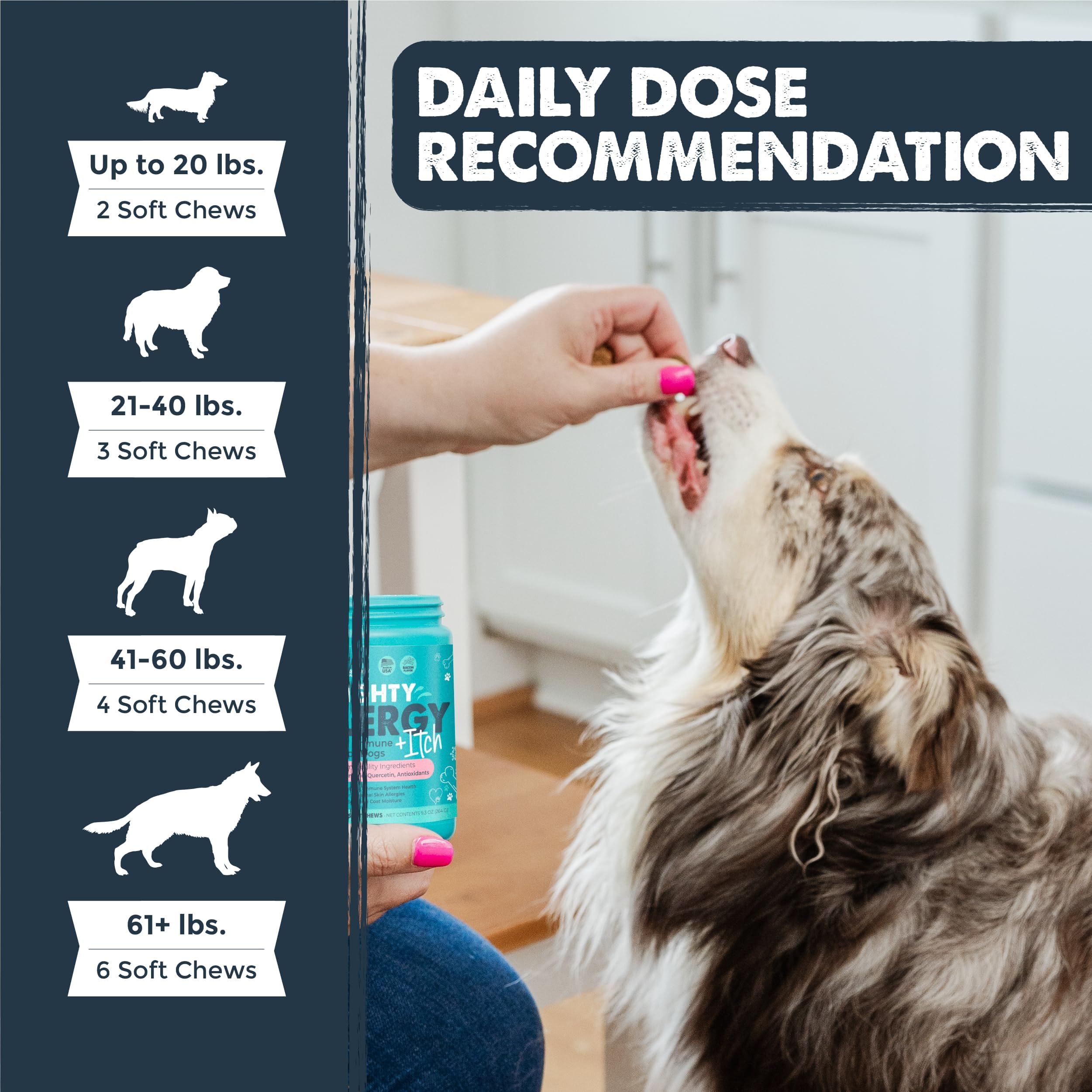 Mighty Paw Waggables USA-made label on product bottle for trusted pet health